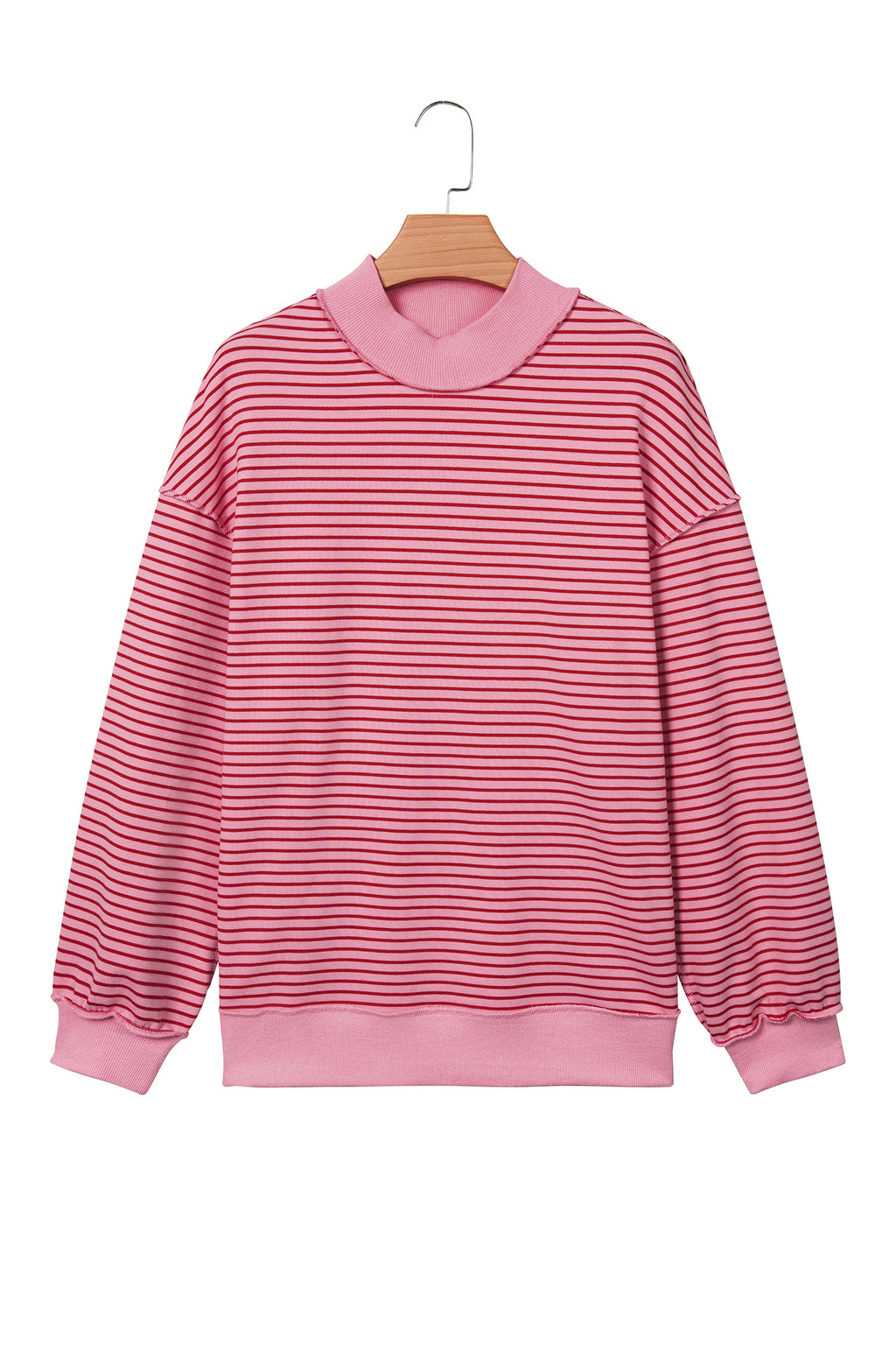 Khaki Stripe Ribbed Color Block Mock Neck Oversized Sweatshirt