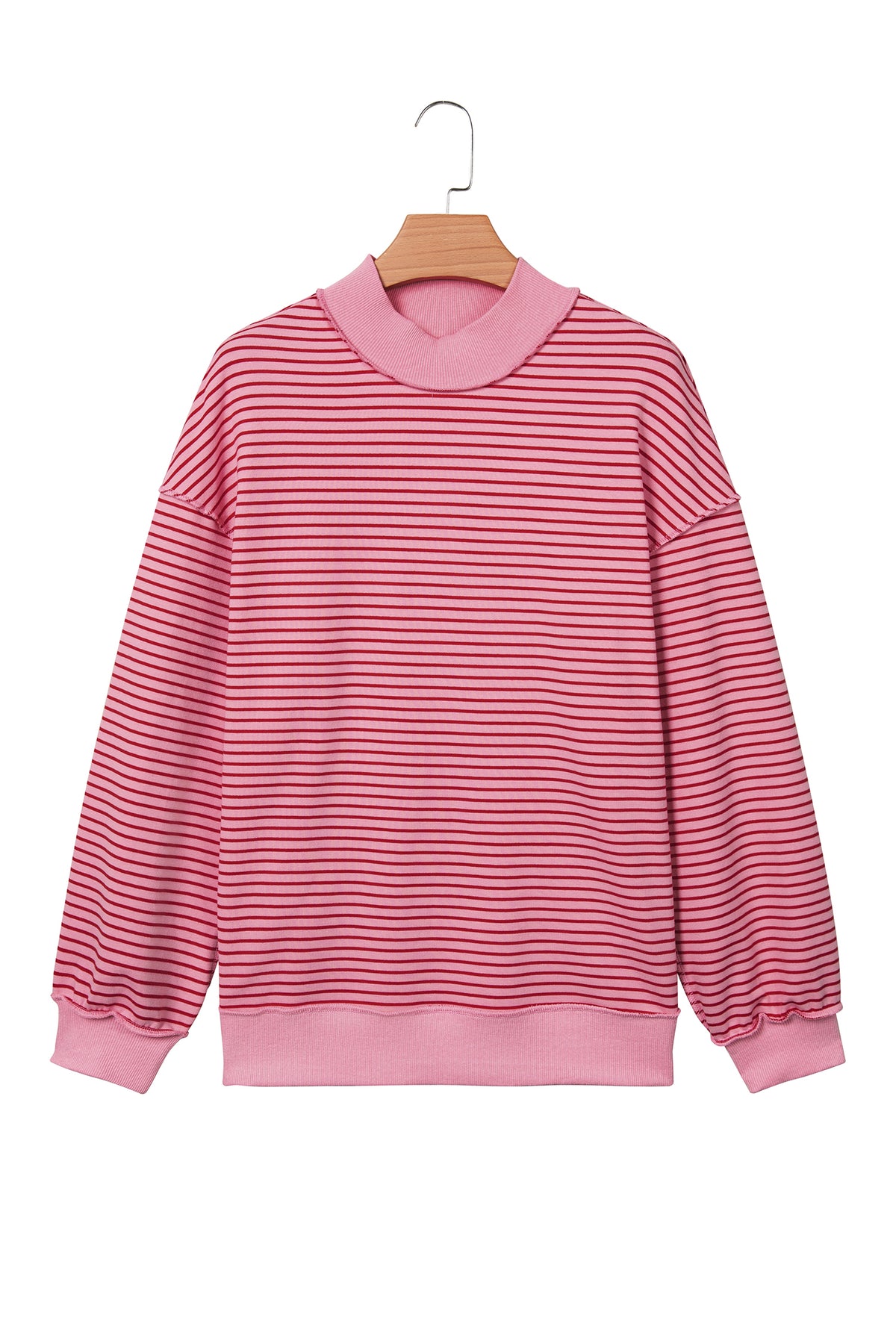 Khaki Stripe Ribbed Color Block Mock Neck Oversized Sweatshirt
