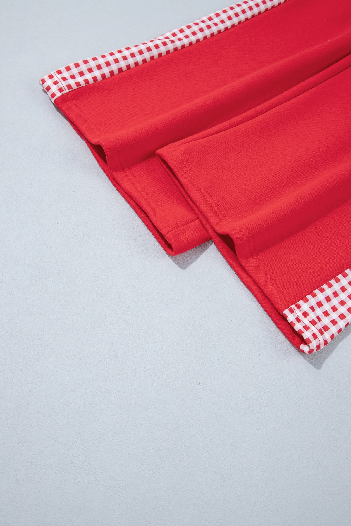 Fiery Red Plaid Contrast Long Sleeve Top And Wide Leg Pants Set