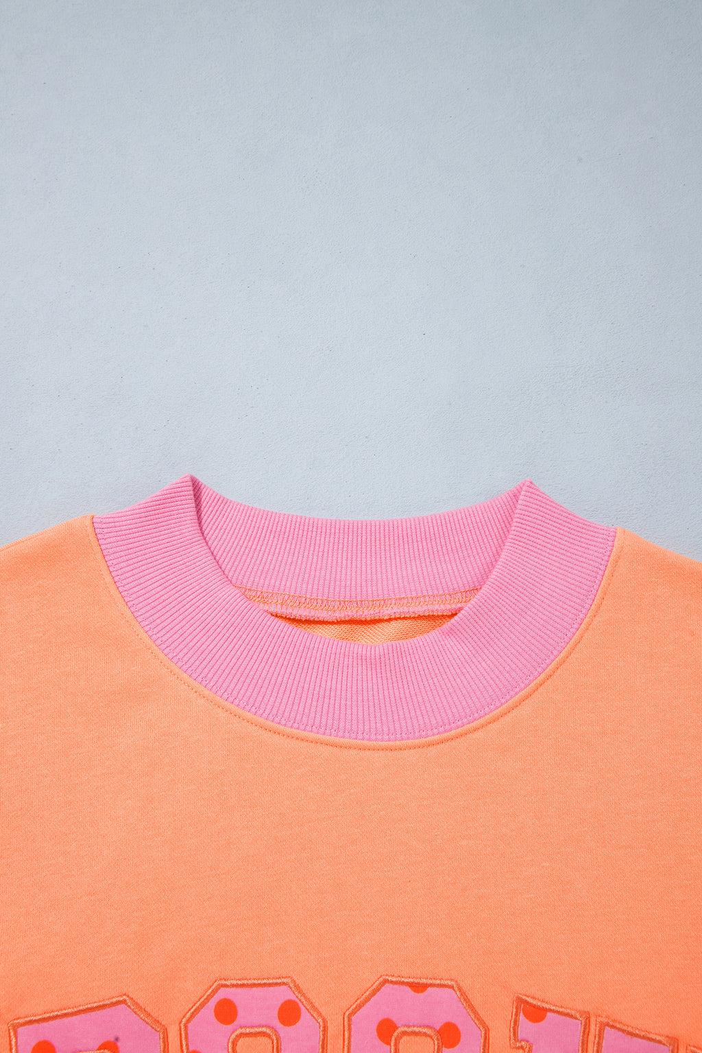 Pink Contrast Polka Dot Slogan Graphic Color Block Mock Neck Plus Sweatshirt
