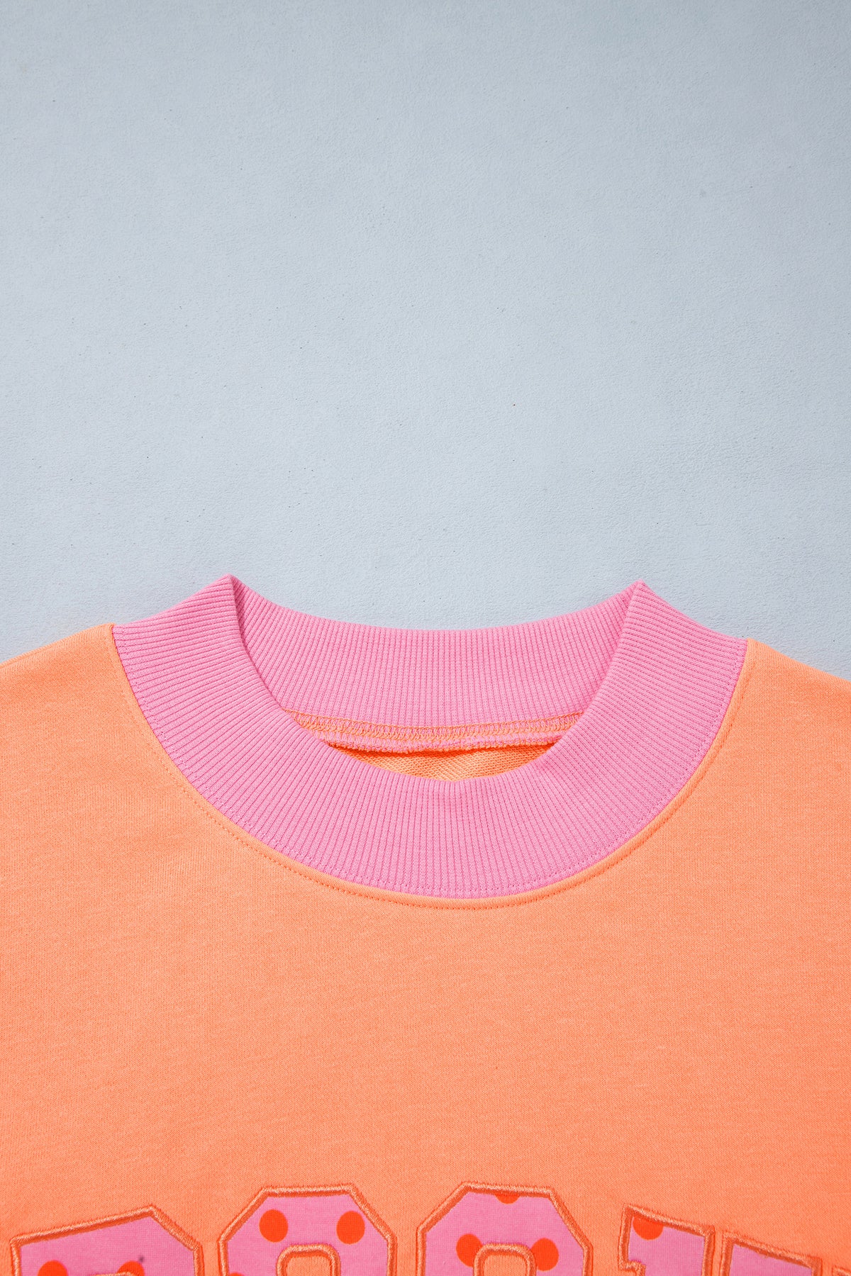 Pink Contrast Polka Dot Slogan Graphic Color Block Mock Neck Plus Sweatshirt
