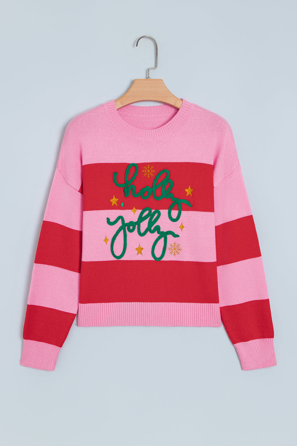 Pink Stripe Festive Holly Jolly Sequin Christmas Holiday Sweater