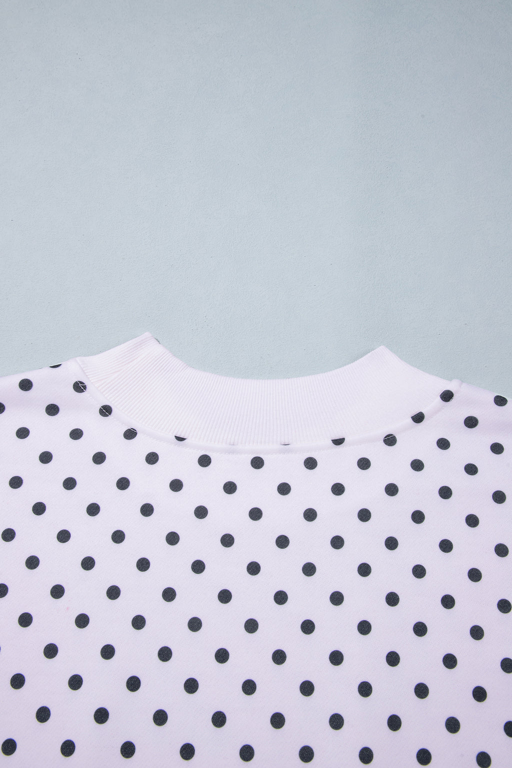 White Polka Dot Ribbed Stand Neck Plus Size Casual Sweatshirt
