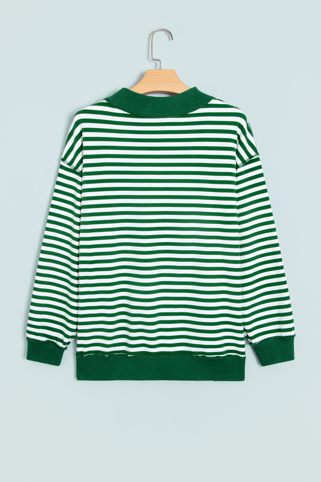 Green Stripe Christmas Slogan Embroidery Patched Mock Neck Oversized Sweatshirt