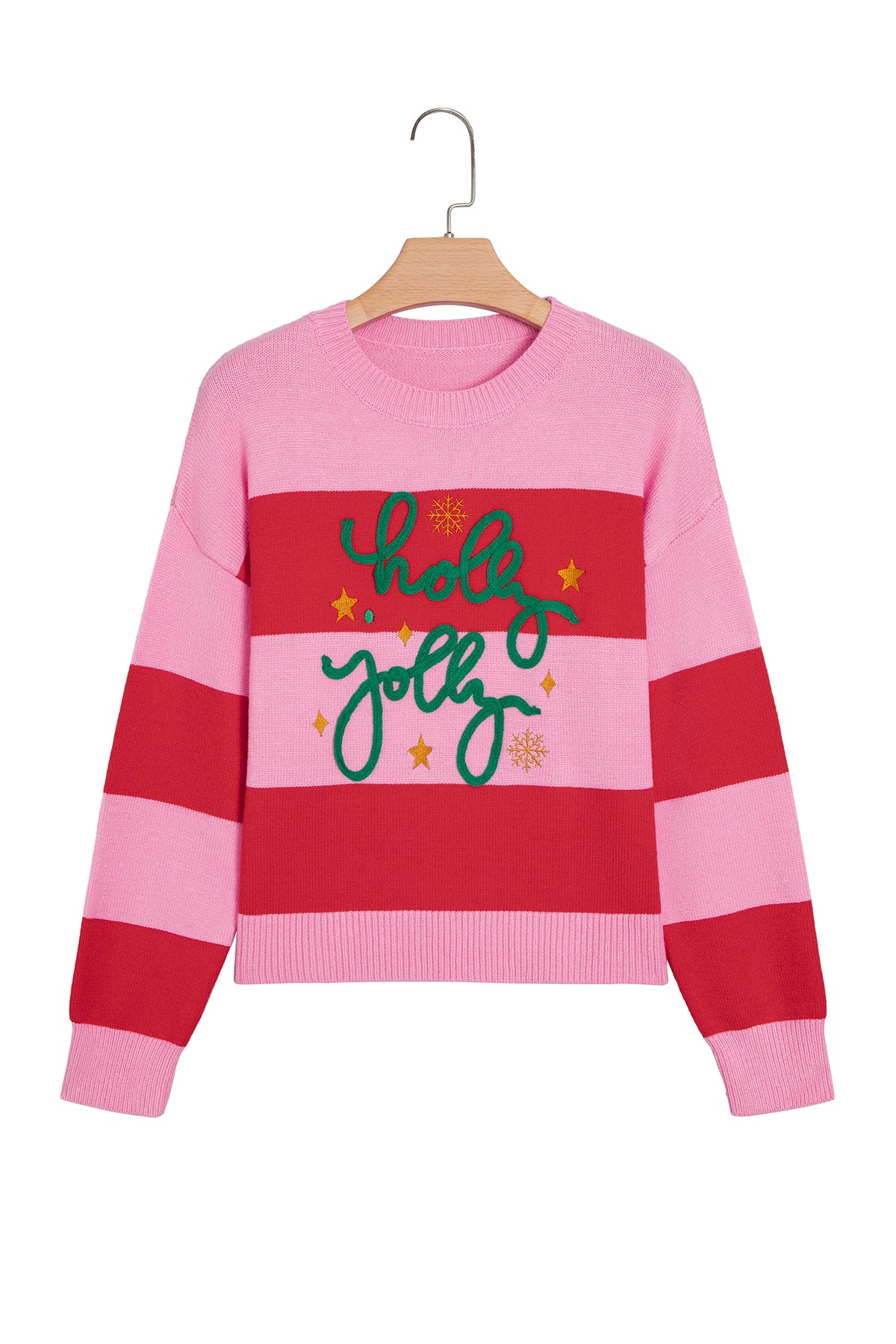 Pink Stripe Festive Holly Jolly Sequin Christmas Holiday Sweater