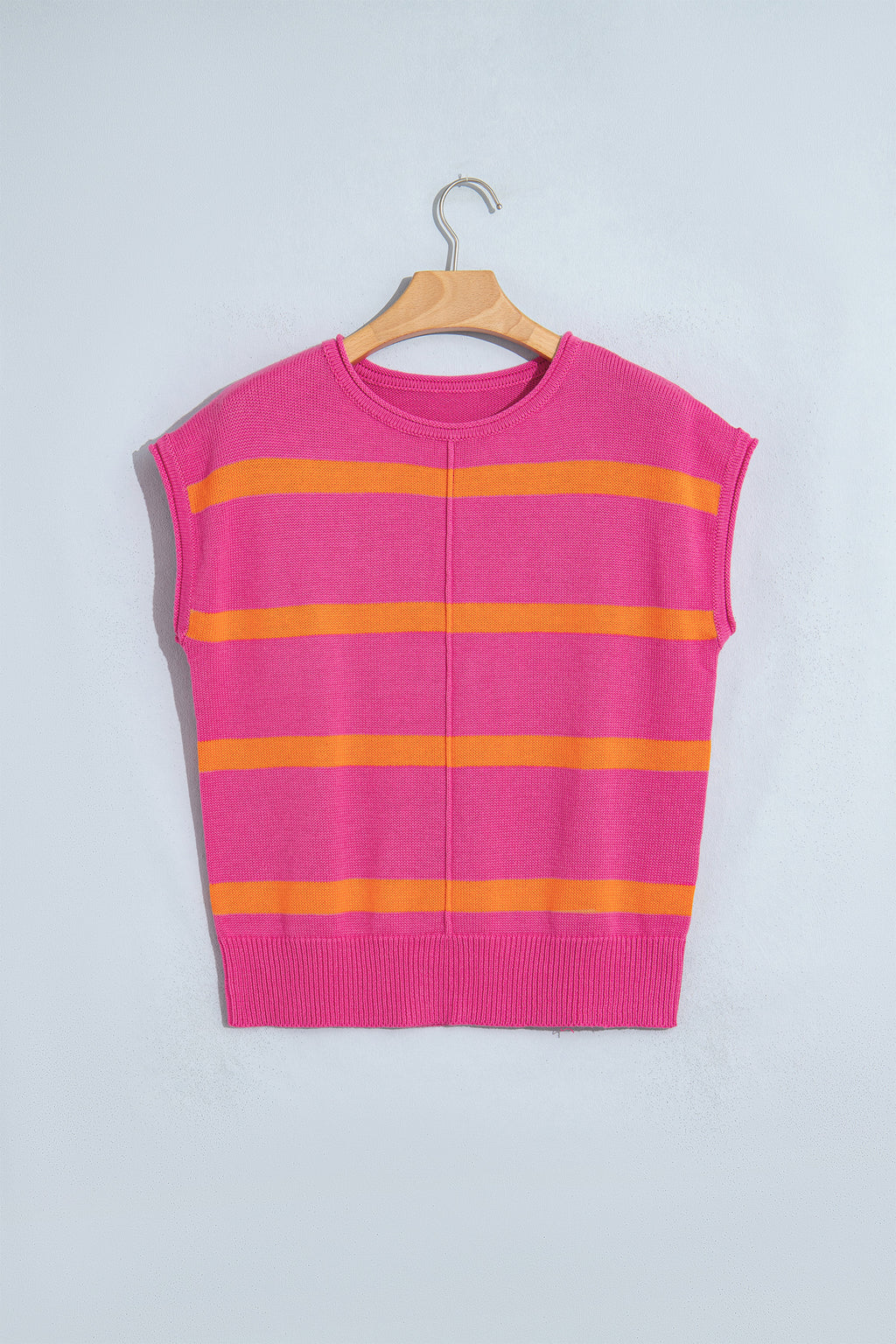 Brown Stripe Knit Western Short Sleeve Sweater