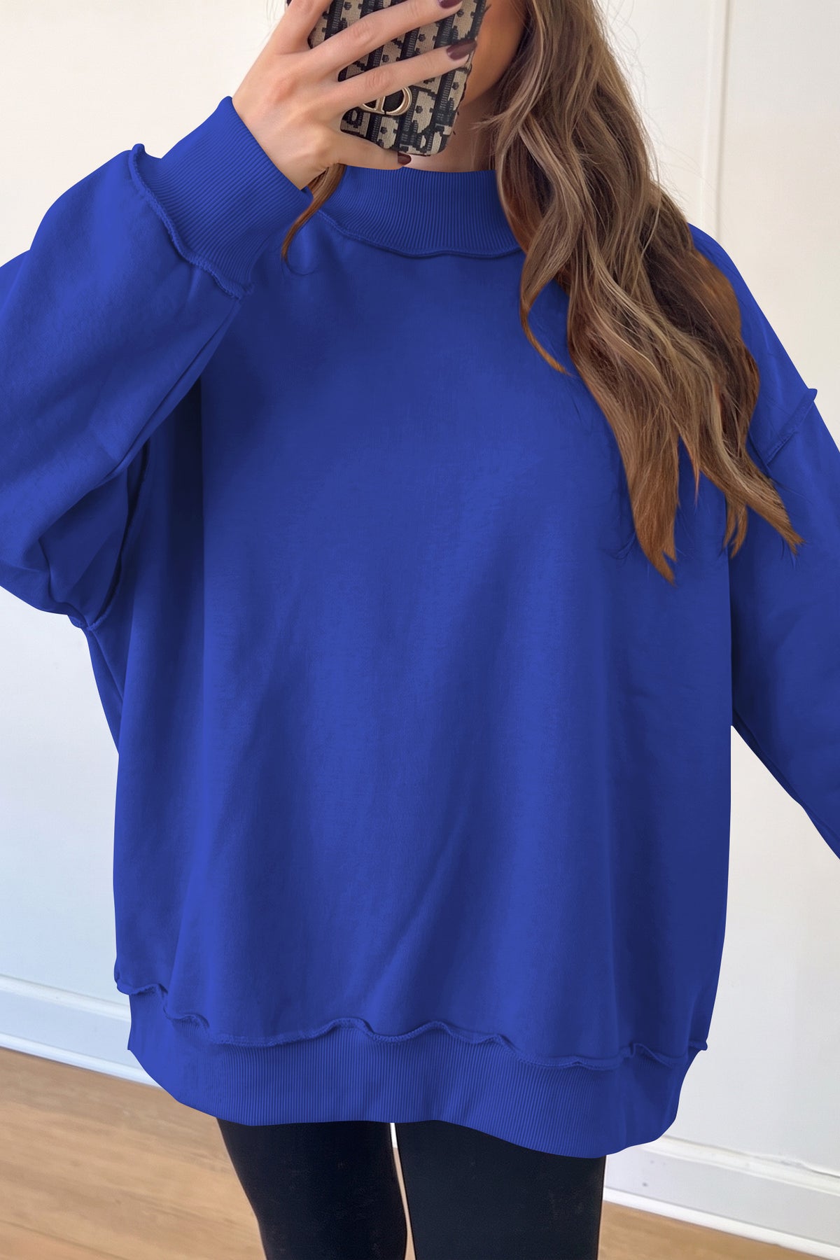 Bluing Oversize Drop Shoulder Reversible Mock Neck Sweatshirt