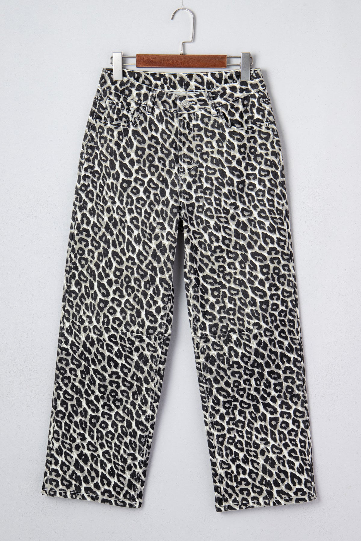 Black Leopard Print Barrel Jeans