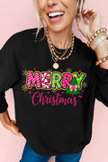 Black MERRY Christmas Playful Letter Print Drop Shoulder Sweatshirt