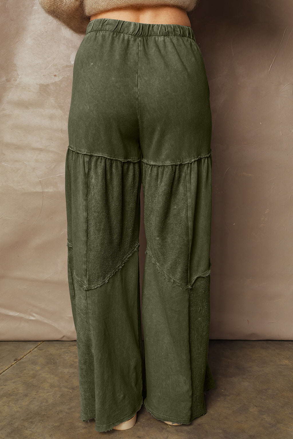 Careys Mineral Wash Tiered Wide Leg Patchwork Drawstring Pants