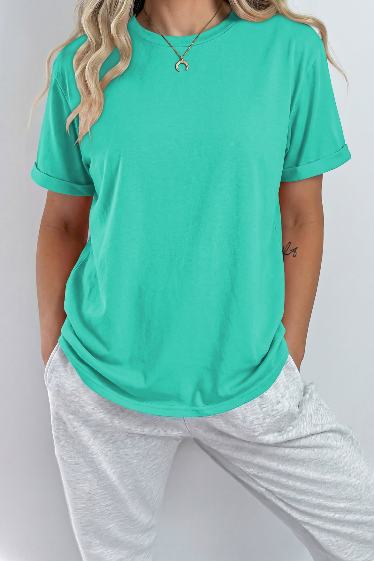 Tillandsia Purple Casual Plain Crew Neck Tee