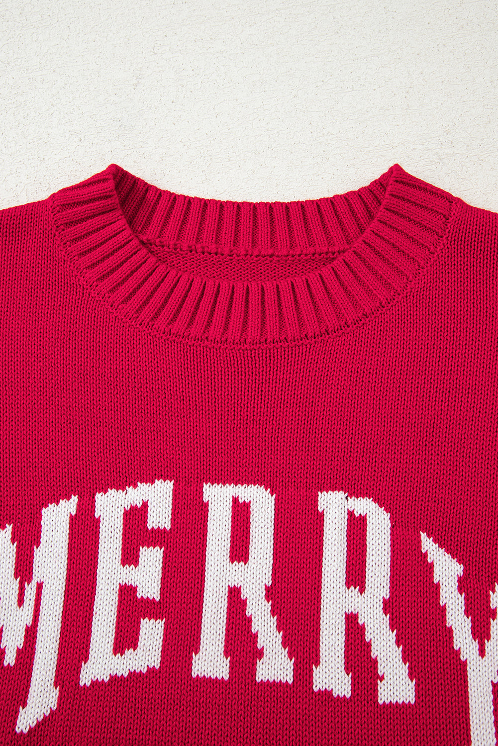 Fiery Red MERRY Letter Pattern Christmas Holiday Baggy Sweater