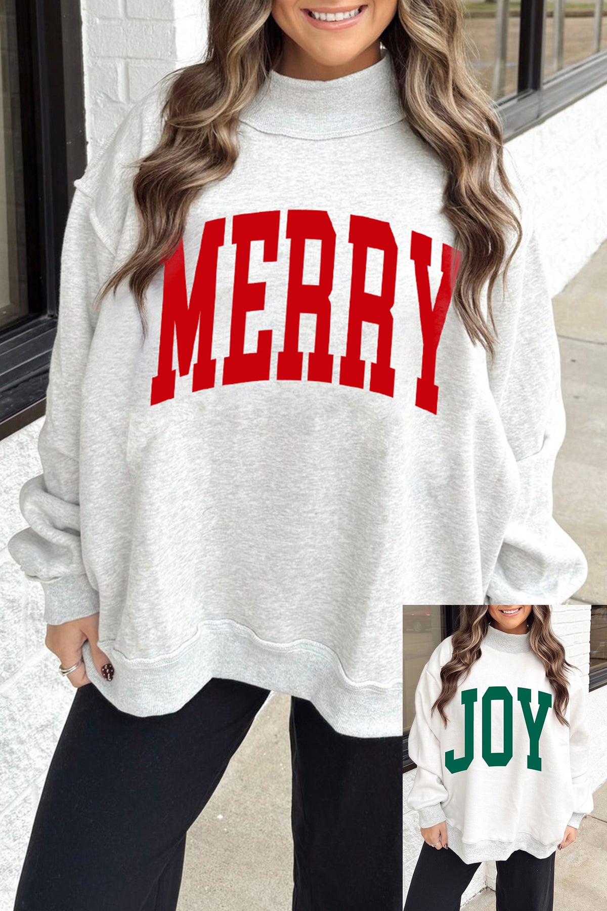 Light Grey Christmas Slogan High Neck Customized Sweatshirt