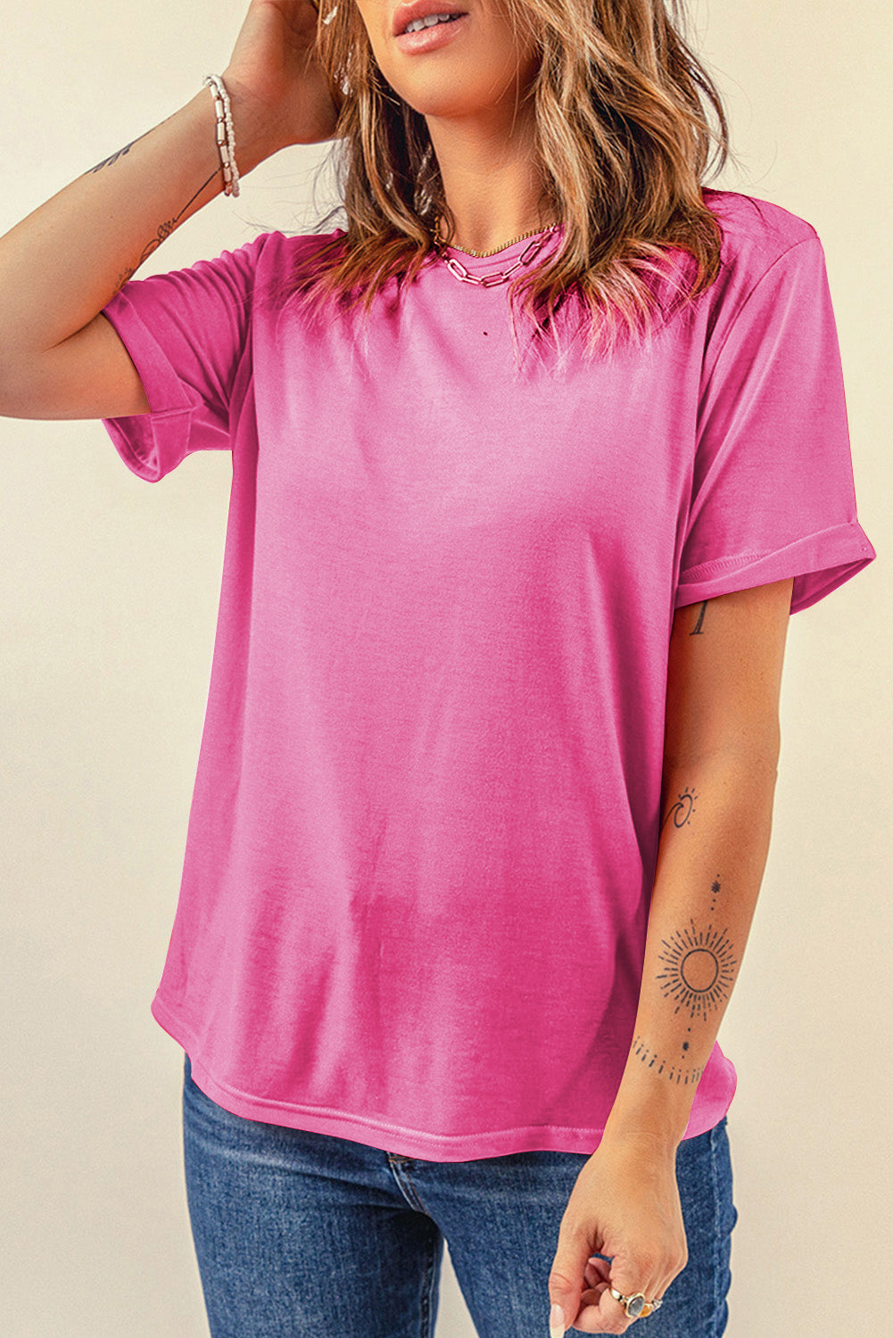 Tillandsia Purple Casual Plain Crew Neck Tee