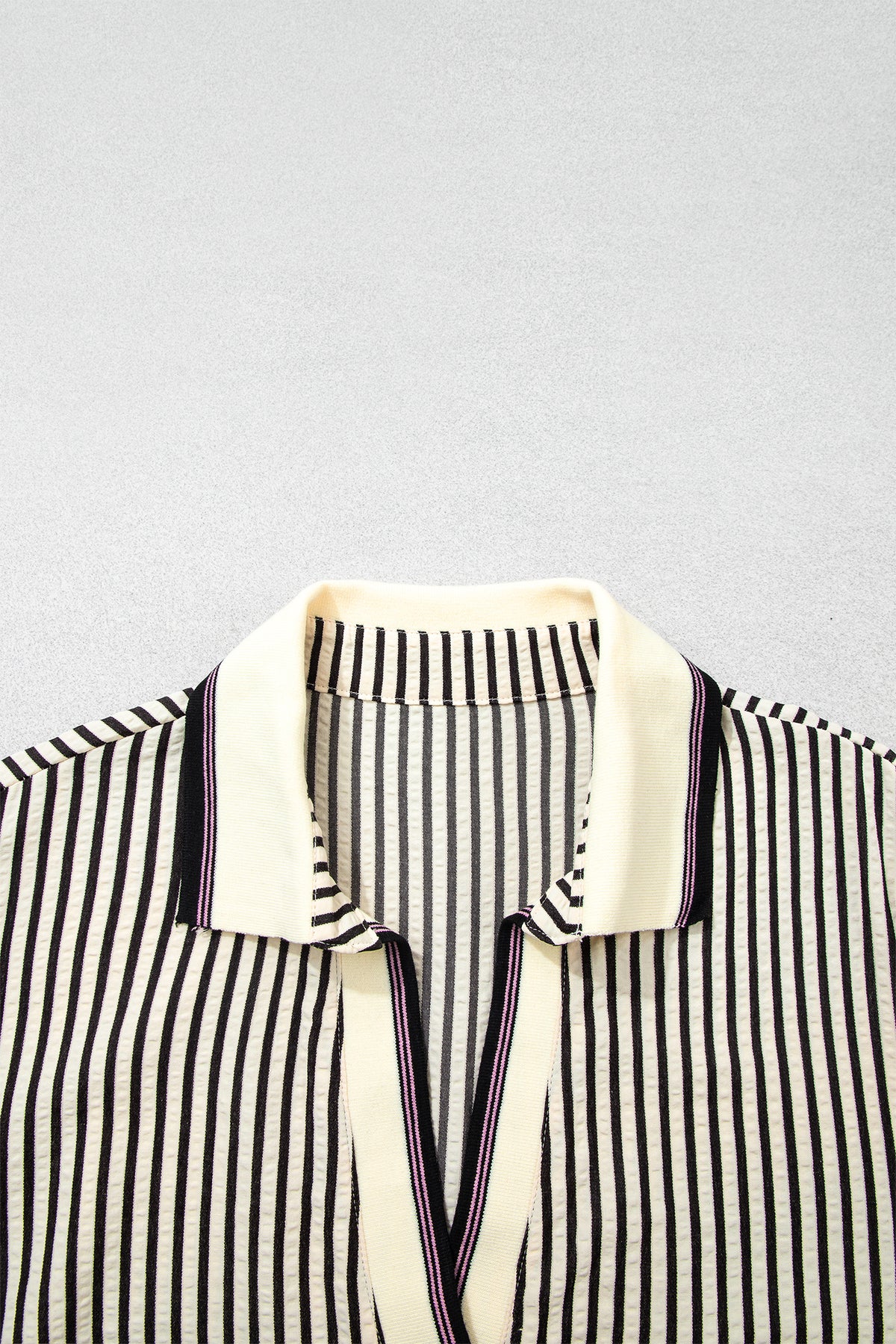 Black Stripe Patchwork Striped V Neck Tunic Plus Size Blouse