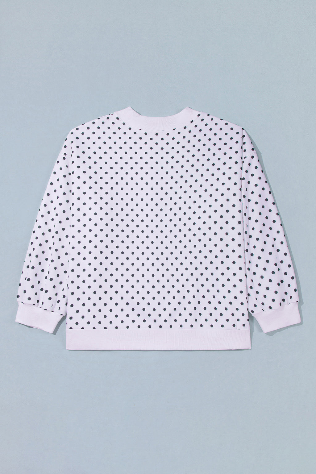 White Polka Dot Ribbed Stand Neck Plus Size Casual Sweatshirt