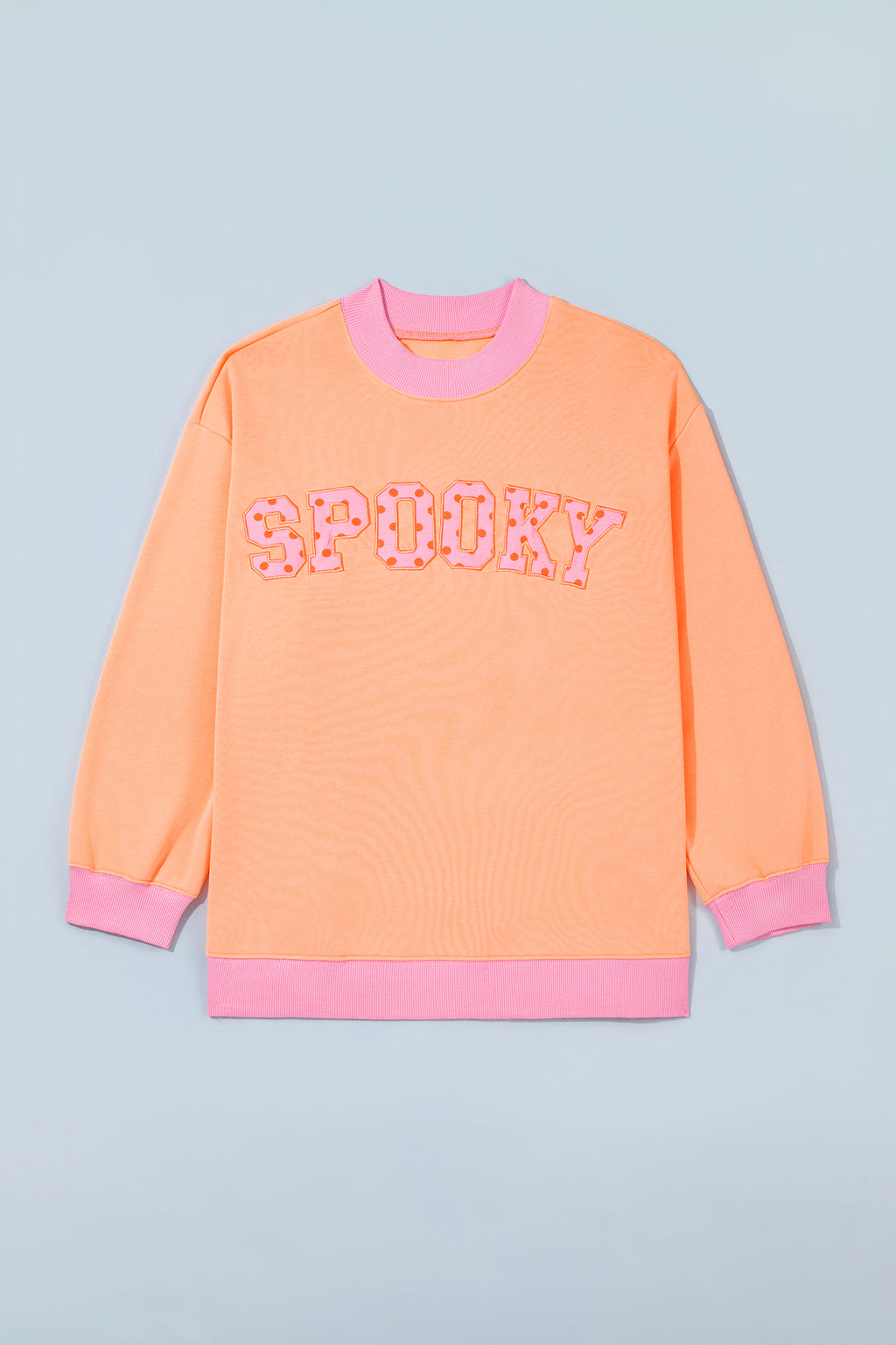 Pink Contrast Polka Dot Slogan Graphic Color Block Mock Neck Plus Sweatshirt