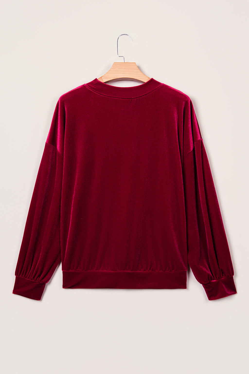 Burgundy Christmas Velvet Graphic Print Long Sleeve Sweatshirt