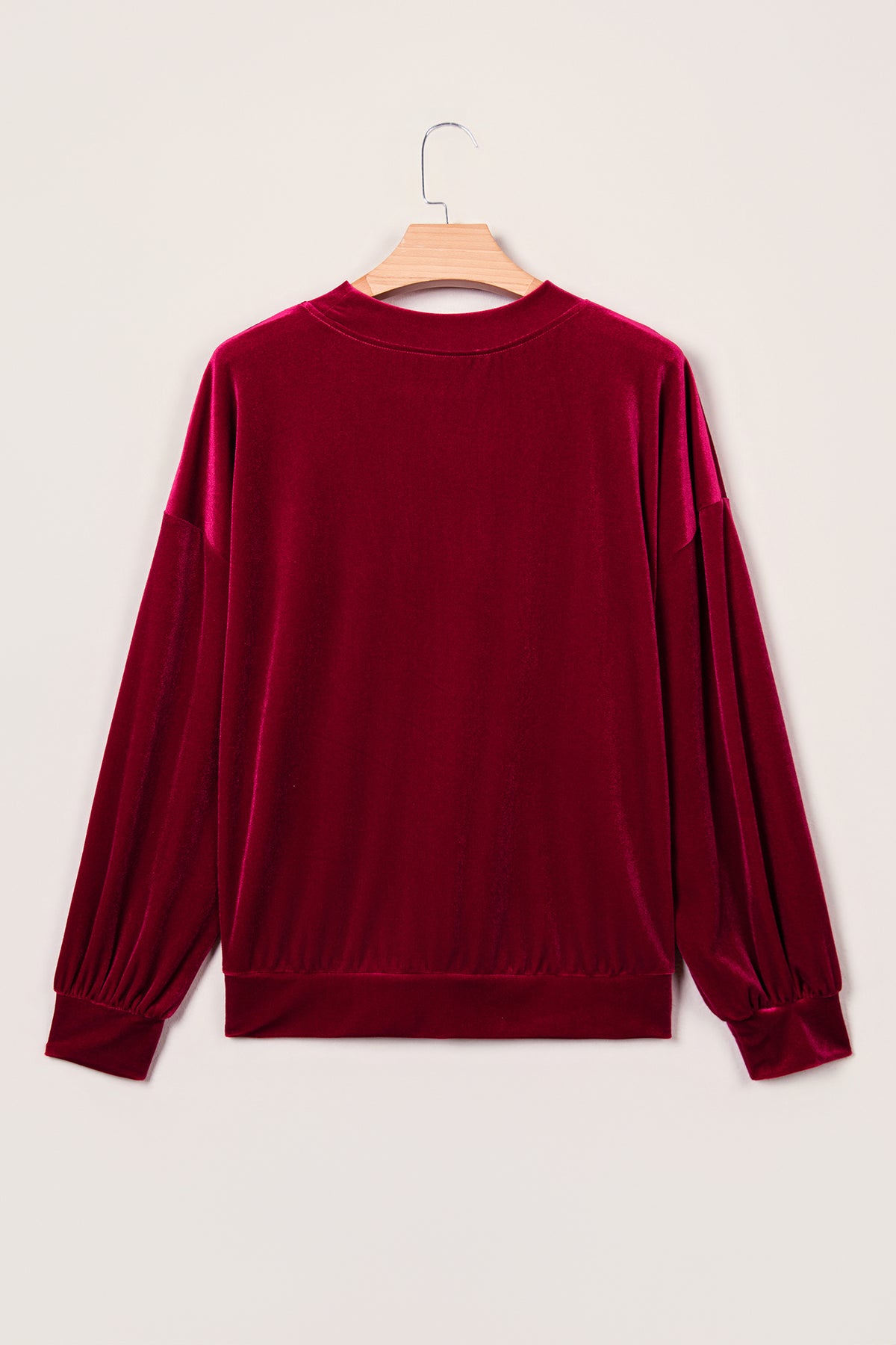 Burgundy Christmas Velvet Graphic Print Long Sleeve Sweatshirt