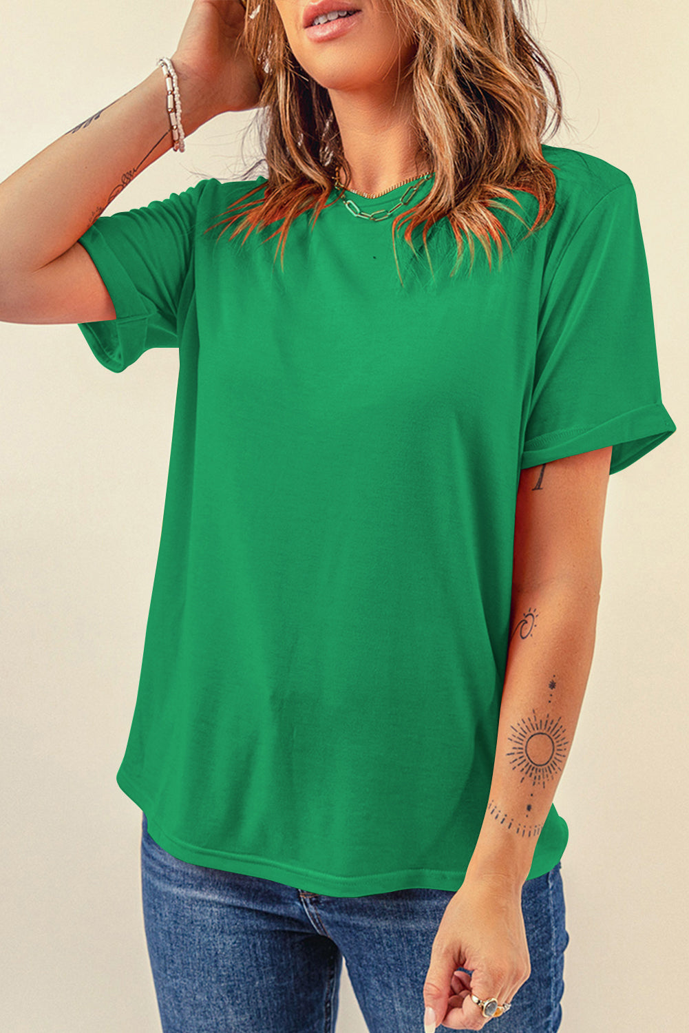 Tillandsia Purple Casual Plain Crew Neck Tee