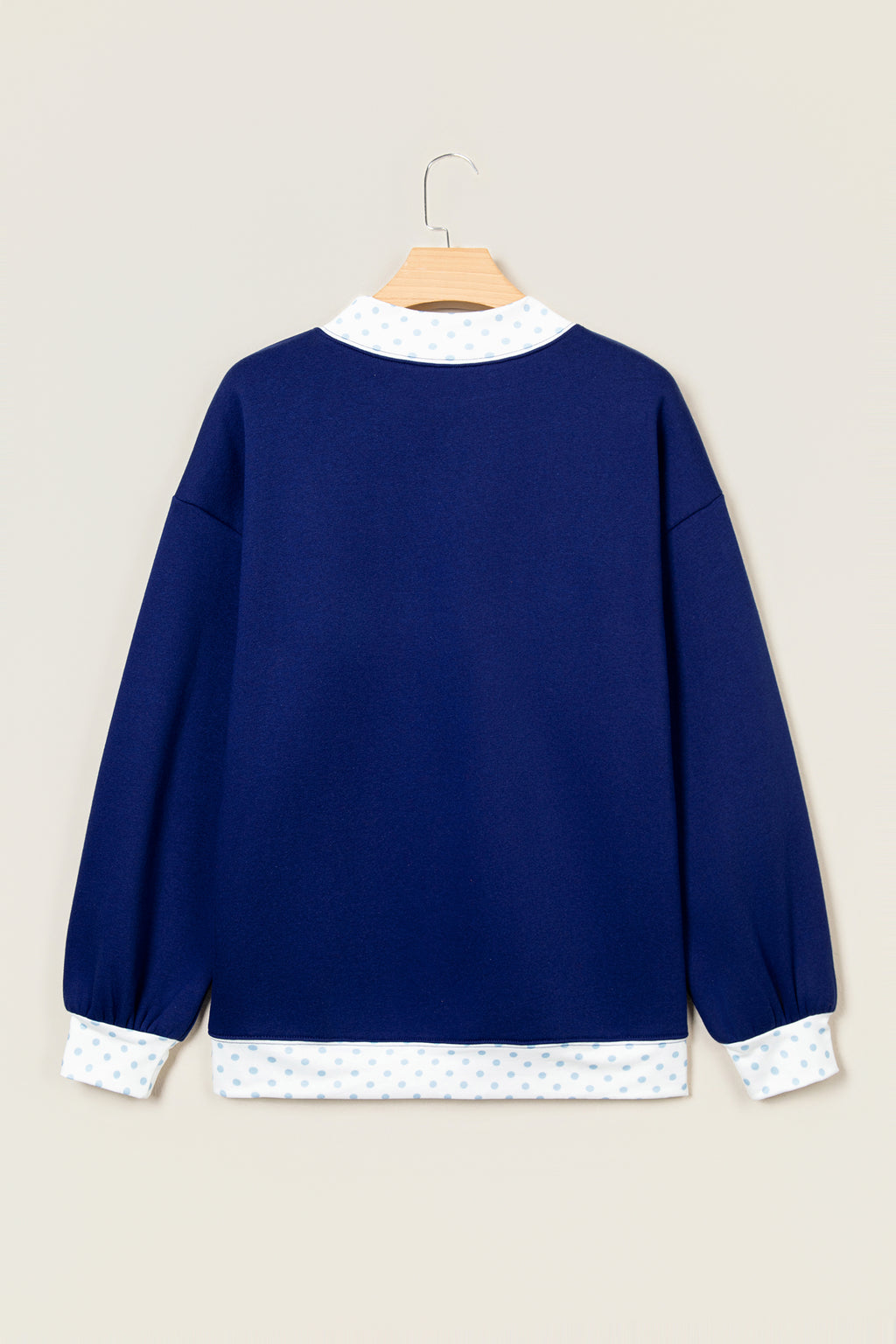Dirty blue Polka Dot Trim High Neck GRACE Letter Graphic Baggy Sweatshirt