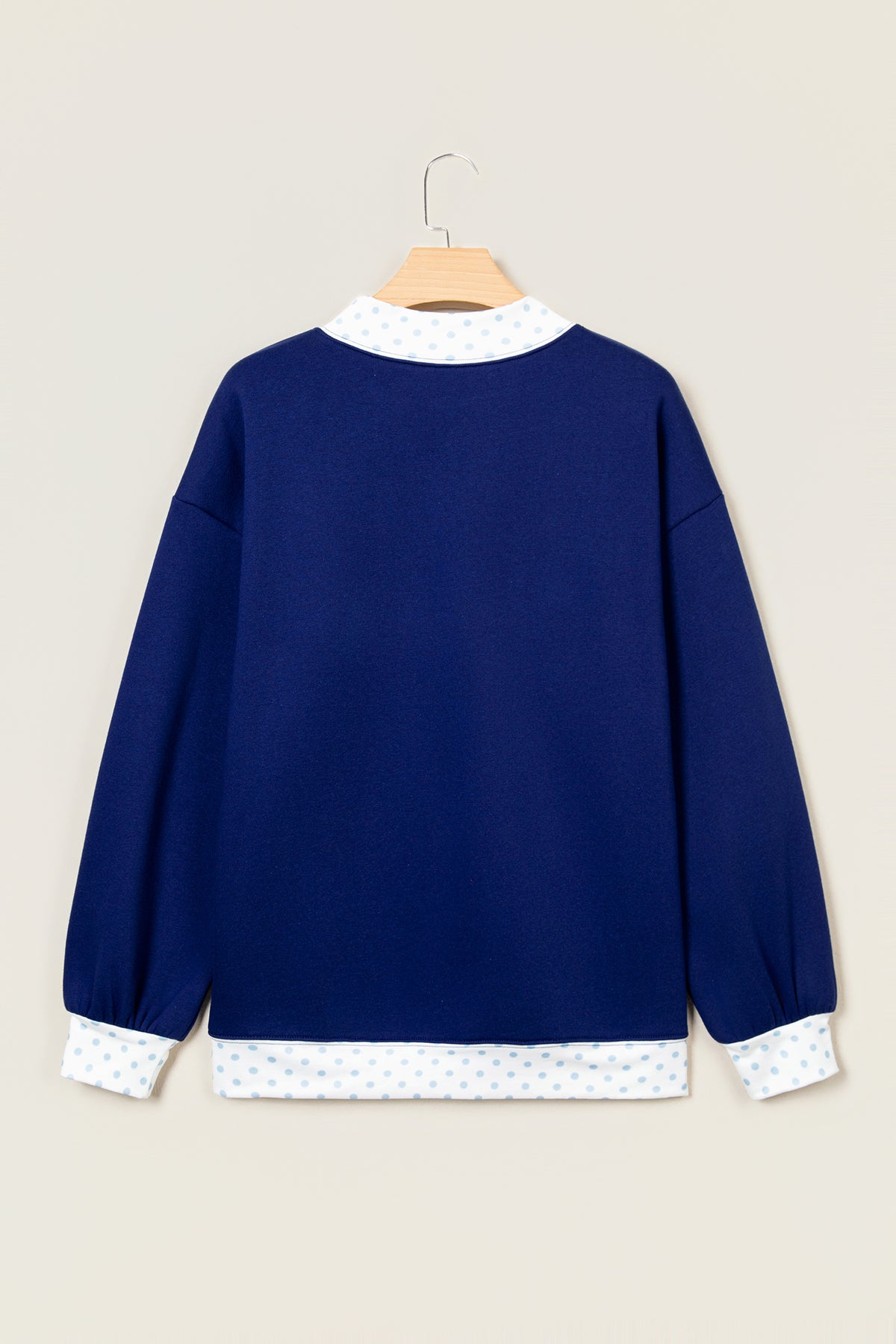 Dirty blue Polka Dot Trim High Neck GRACE Letter Graphic Baggy Sweatshirt
