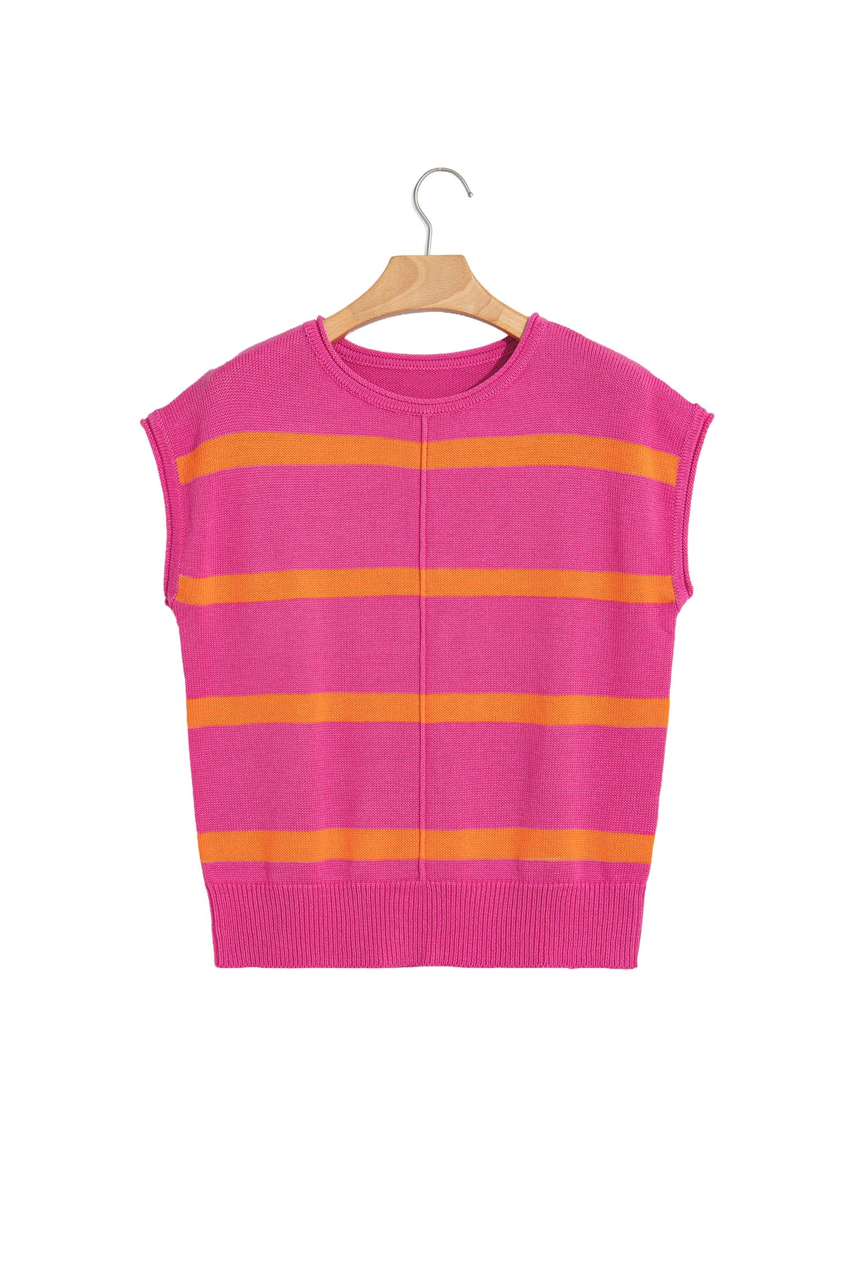 Brown Stripe Knit Western Short Sleeve Sweater