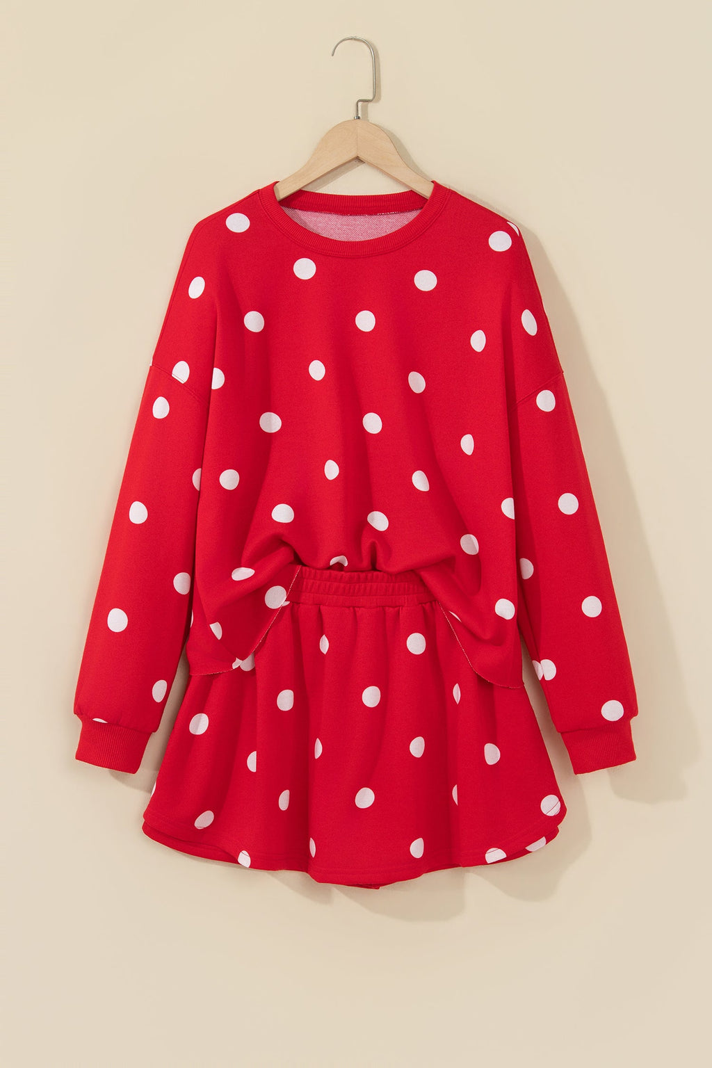 Polka Dot Raw Hem Sweatshirt & Skort Set