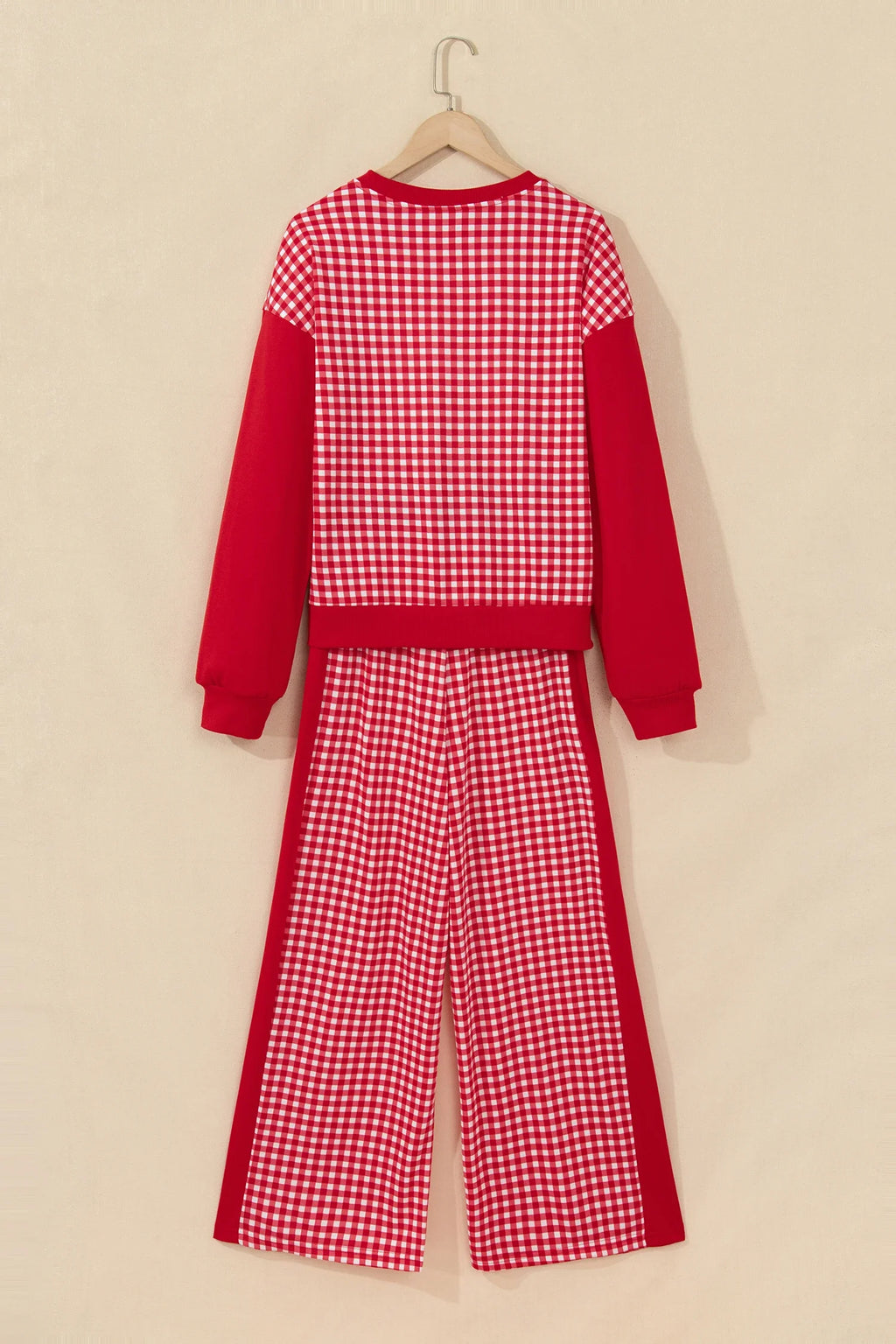 Gingham Patchwork Long Sleeve Top & Pant Set