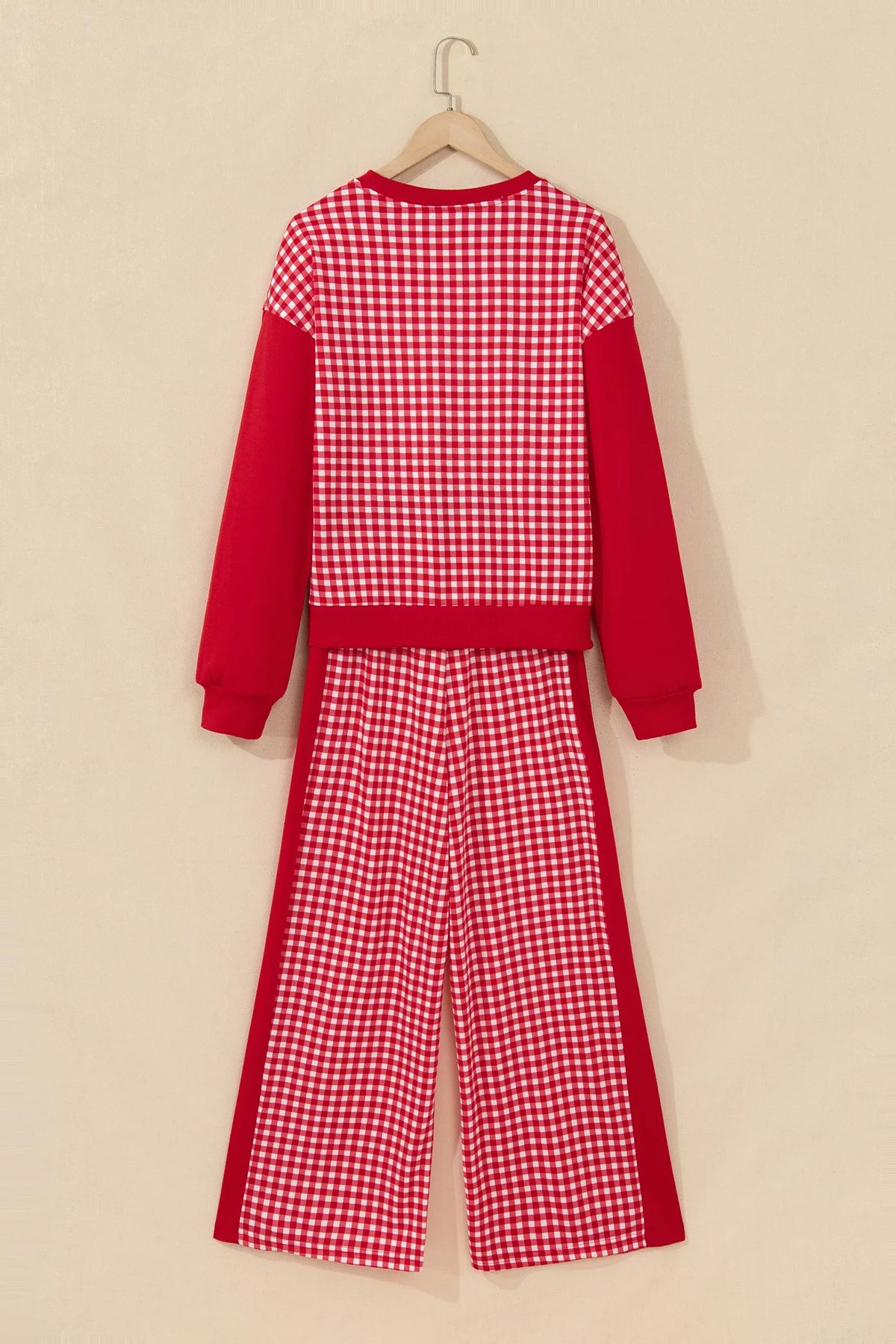Gingham Patchwork Long Sleeve Top & Pant Set