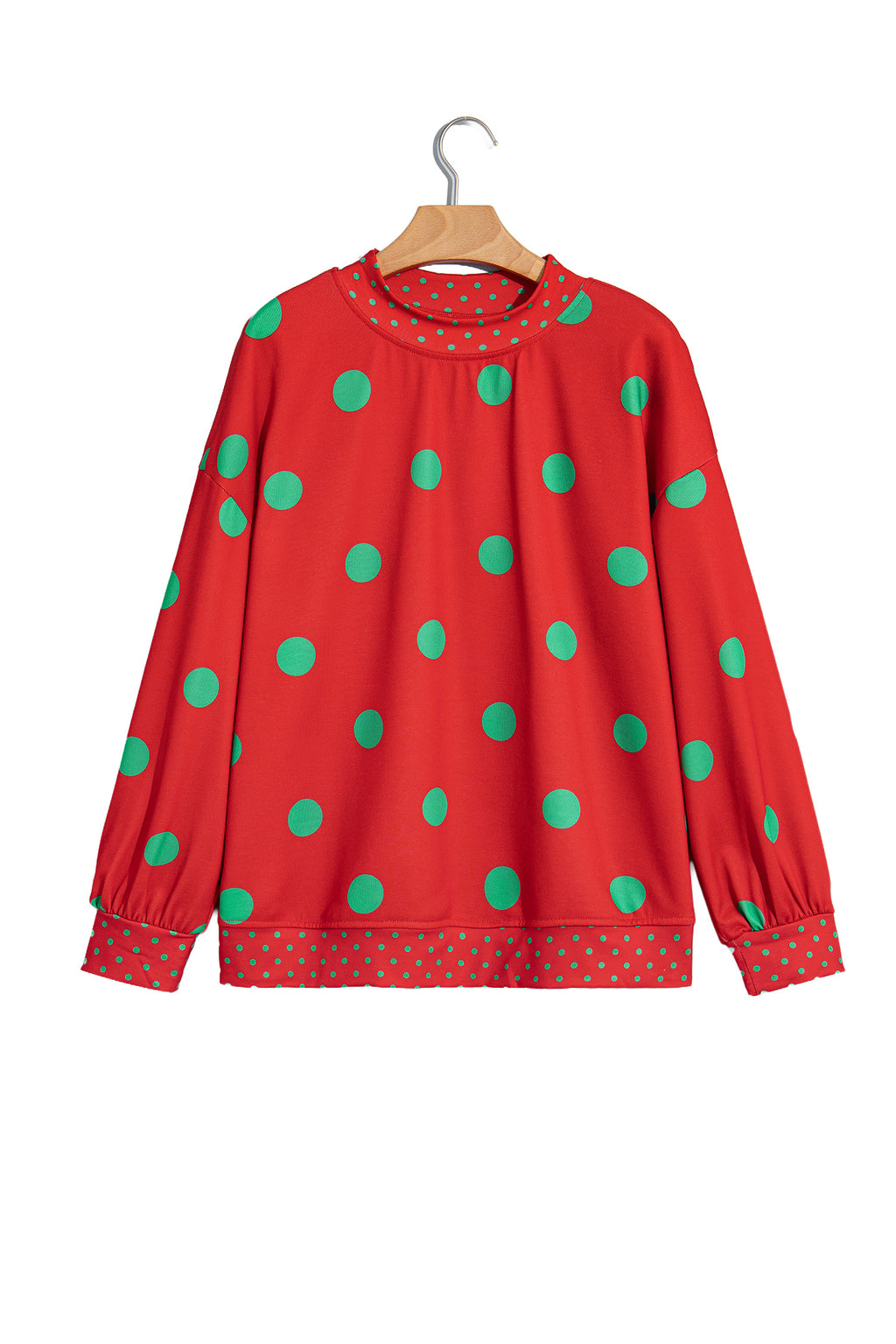 Pink Polka Dot Print Contrast Detail Oversized Tunic Sweatshirt