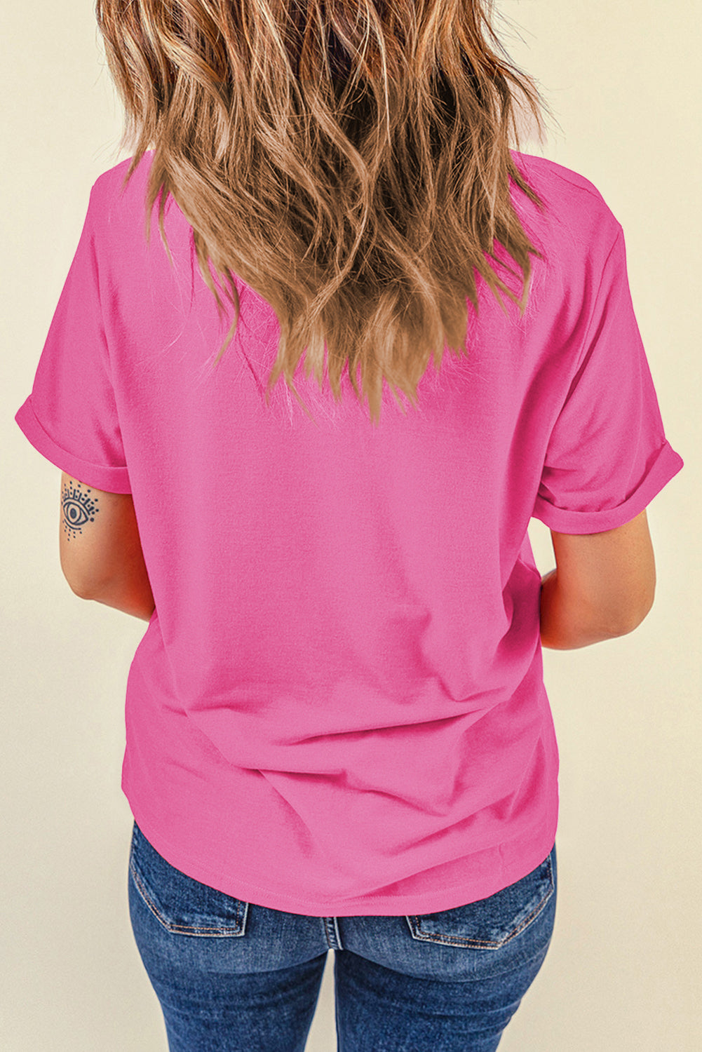 Tillandsia Purple Casual Plain Crew Neck Tee