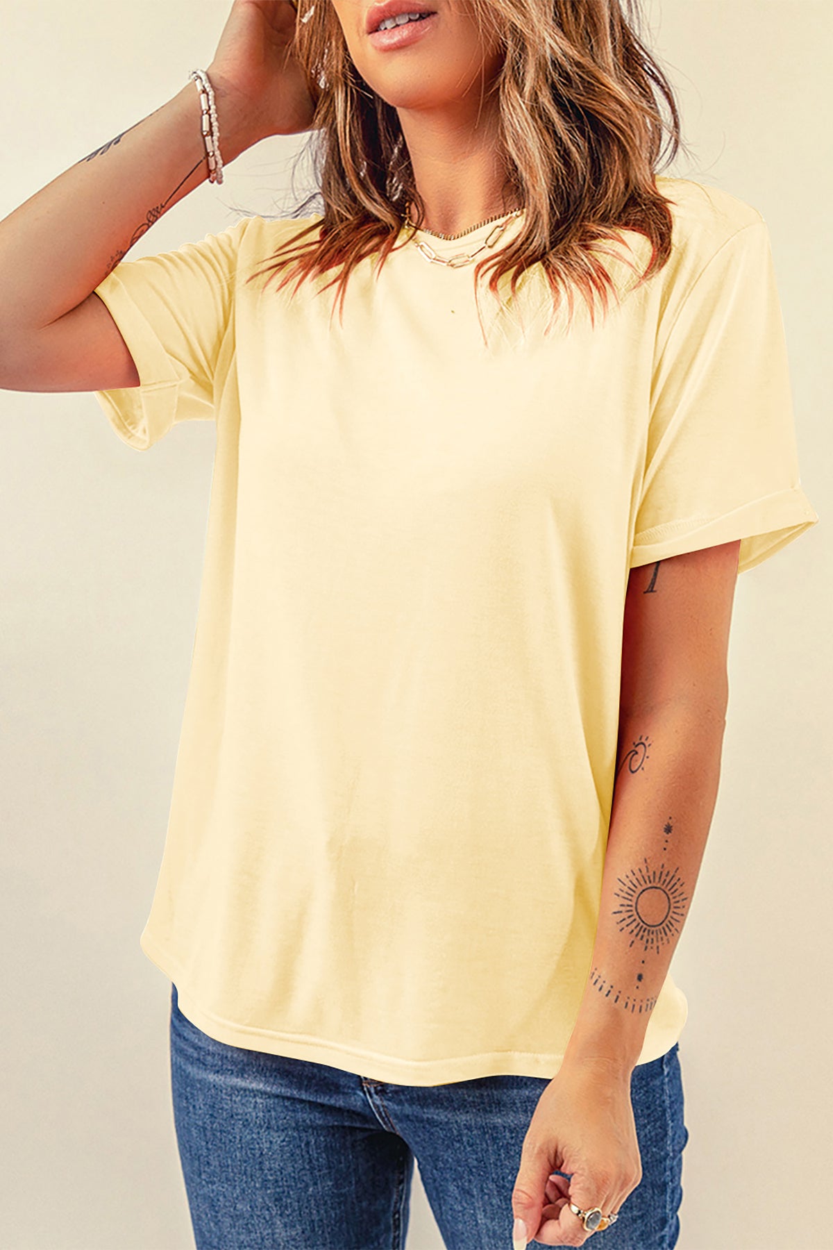 Tillandsia Purple Casual Plain Crew Neck Tee