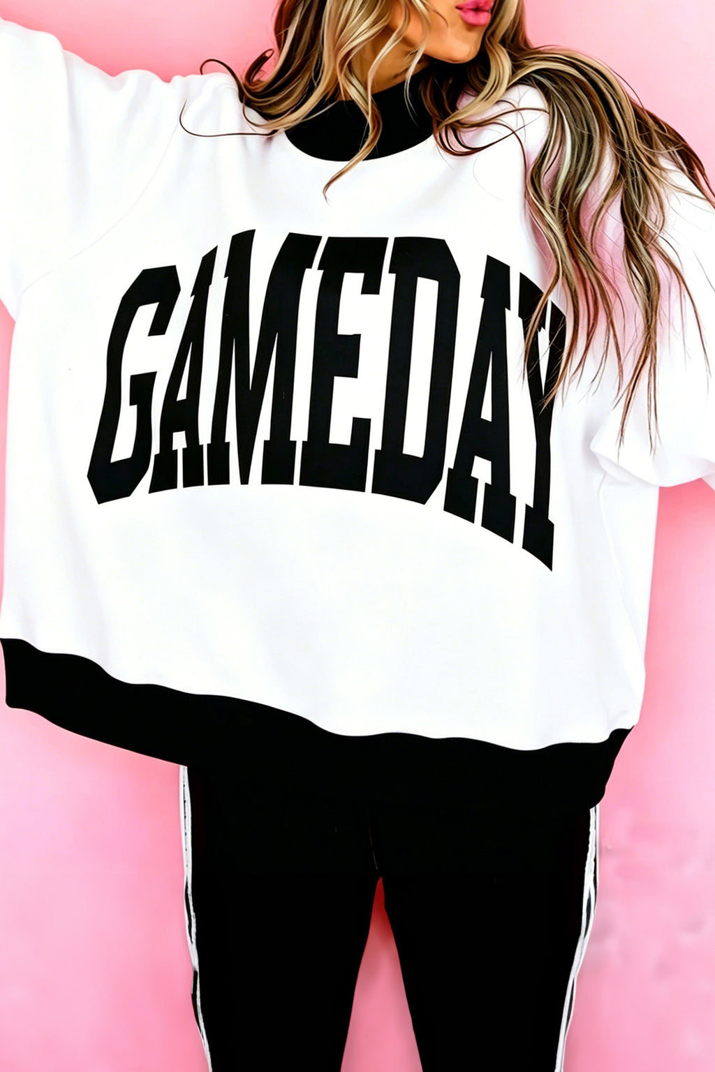 Black Checkered Print High Neck Baggy Sweatshirt