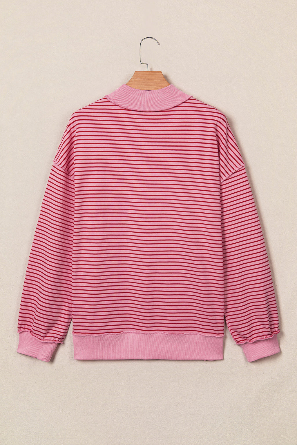 Khaki Stripe Ribbed Color Block Mock Neck Oversized Sweatshirt