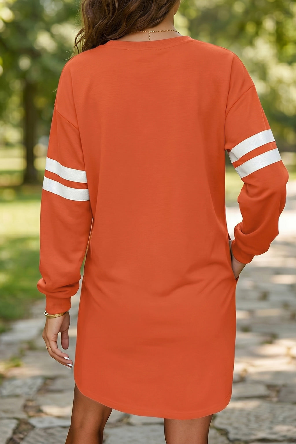 Sky Blue Varsity Contrast Banded Sleeve Shift Sweatshirt Dress