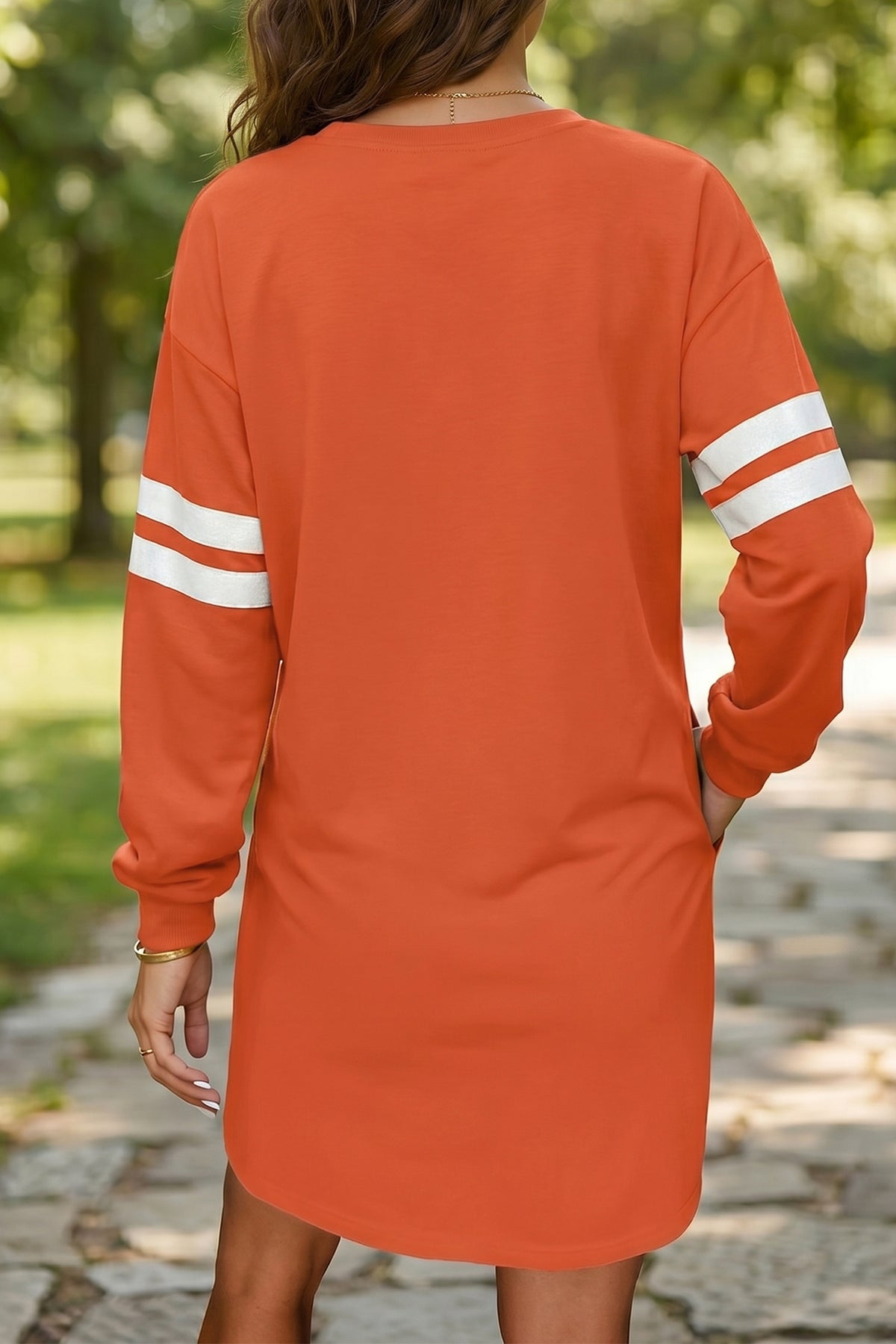 Sky Blue Varsity Contrast Banded Sleeve Shift Sweatshirt Dress