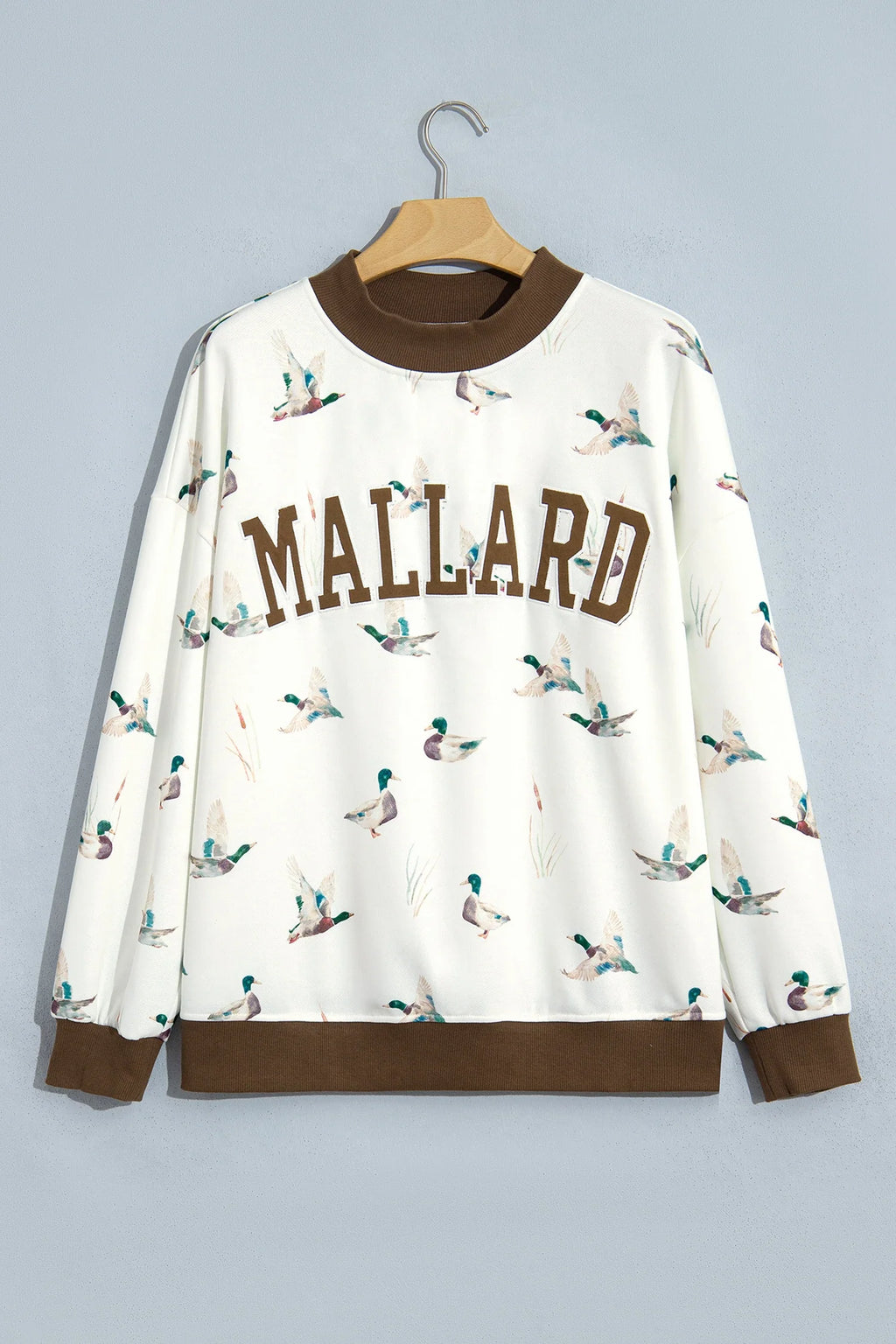 MALLARD/HOWDY Letter Print Baggy Mock Neck Sweatshirt