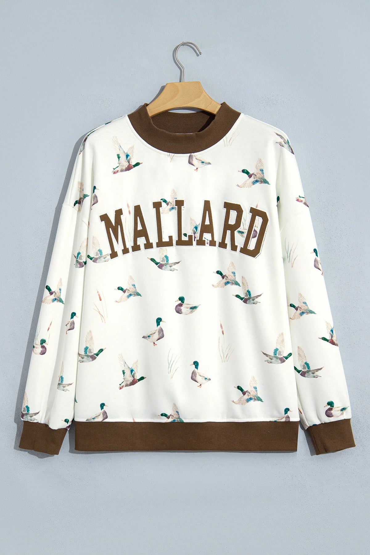 MALLARD/HOWDY Letter Print Baggy Mock Neck Sweatshirt