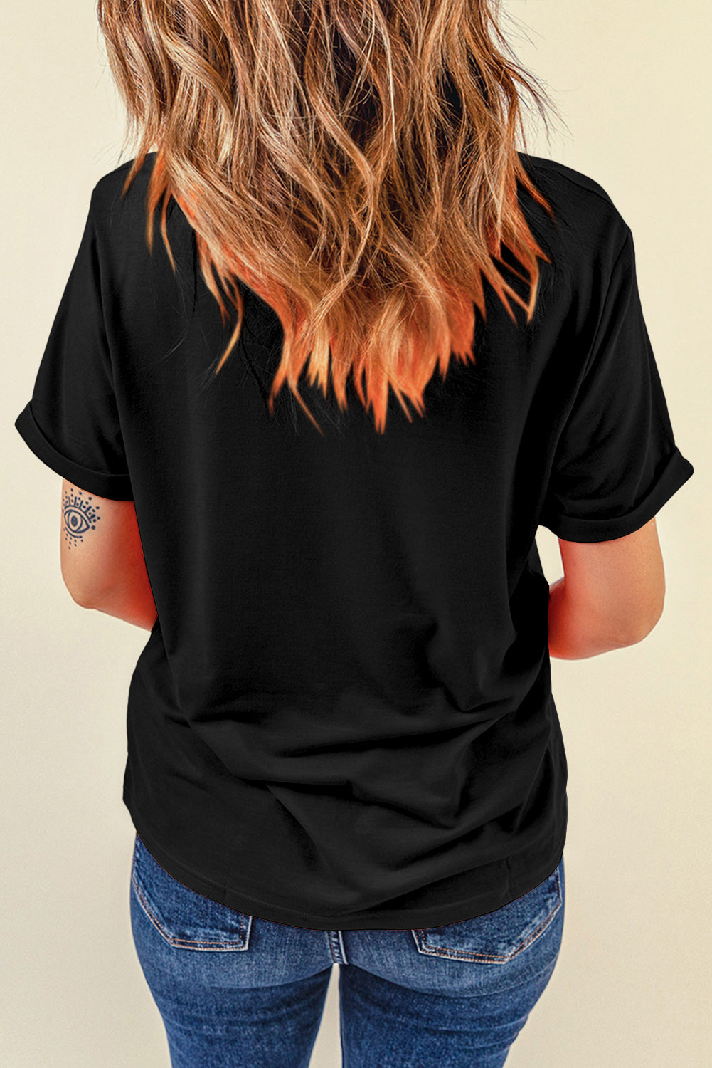 Tillandsia Purple Casual Plain Crew Neck Tee
