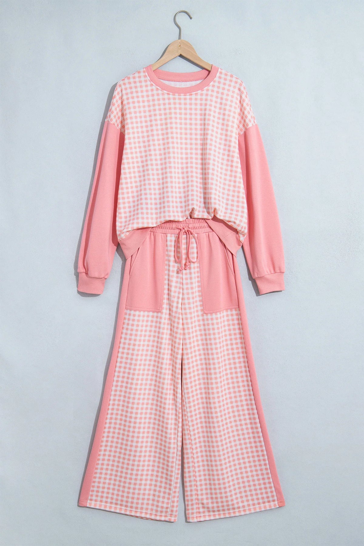 Gingham Patchwork Long Sleeve Top & Pant Set