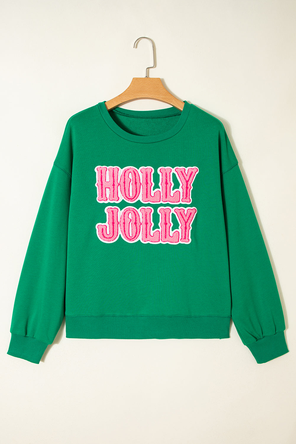 Sea Green HOLLY JOLLY Towel Embroidered Christmas Holiday Sweatshirt
