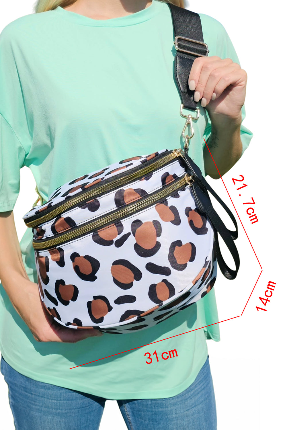 Blackish Green Checkered Print Wide Strap Large Crossbody Bag