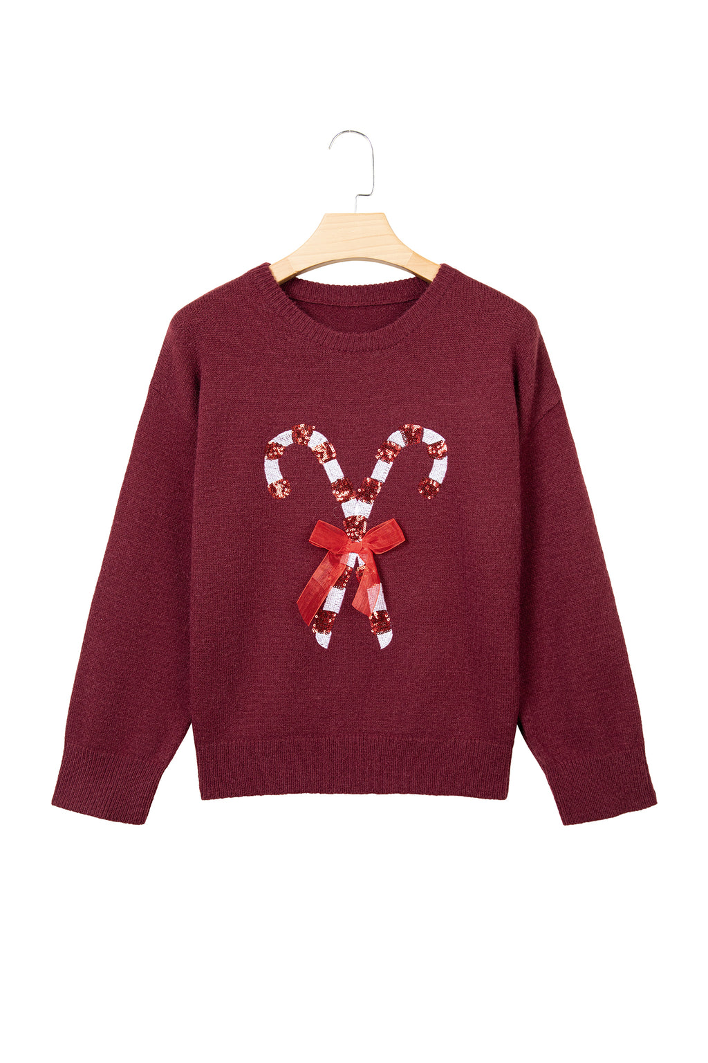 Red Dahlia Sequined Candy Cane Festive Casual Christmas Sweater