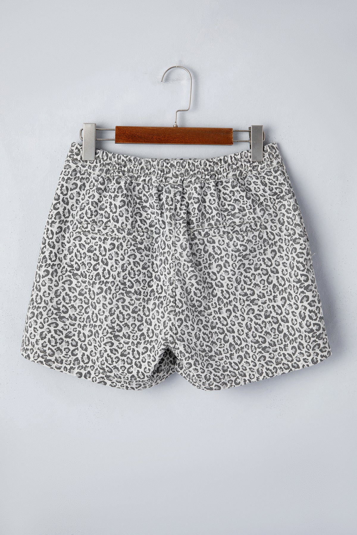 Gray Leopard Print Wrap Front Denim Shorts