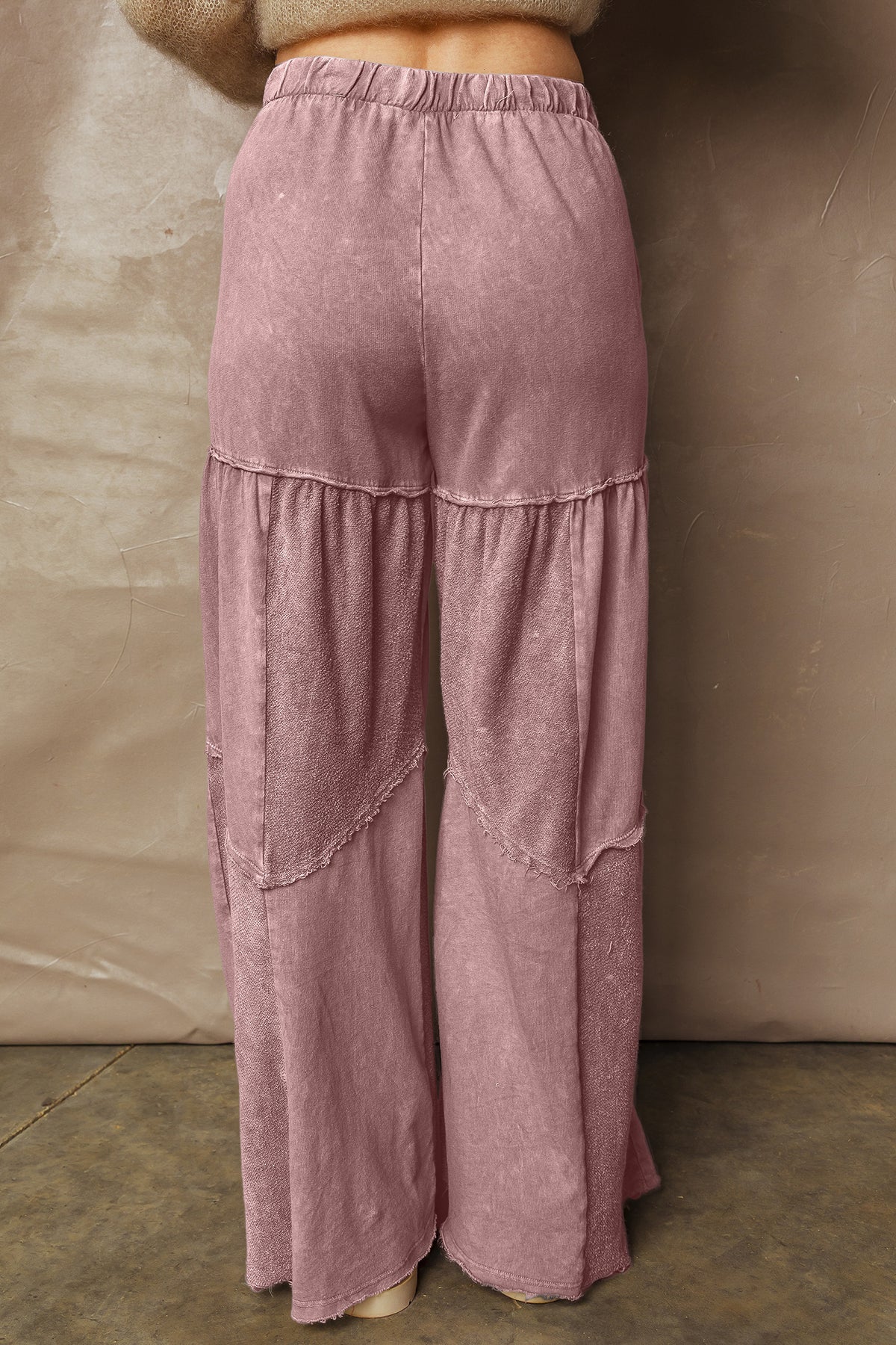 Careys Mineral Wash Tiered Wide Leg Patchwork Drawstring Pants