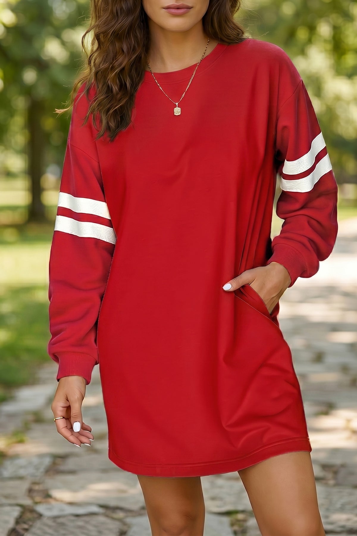Sky Blue Varsity Contrast Banded Sleeve Shift Sweatshirt Dress