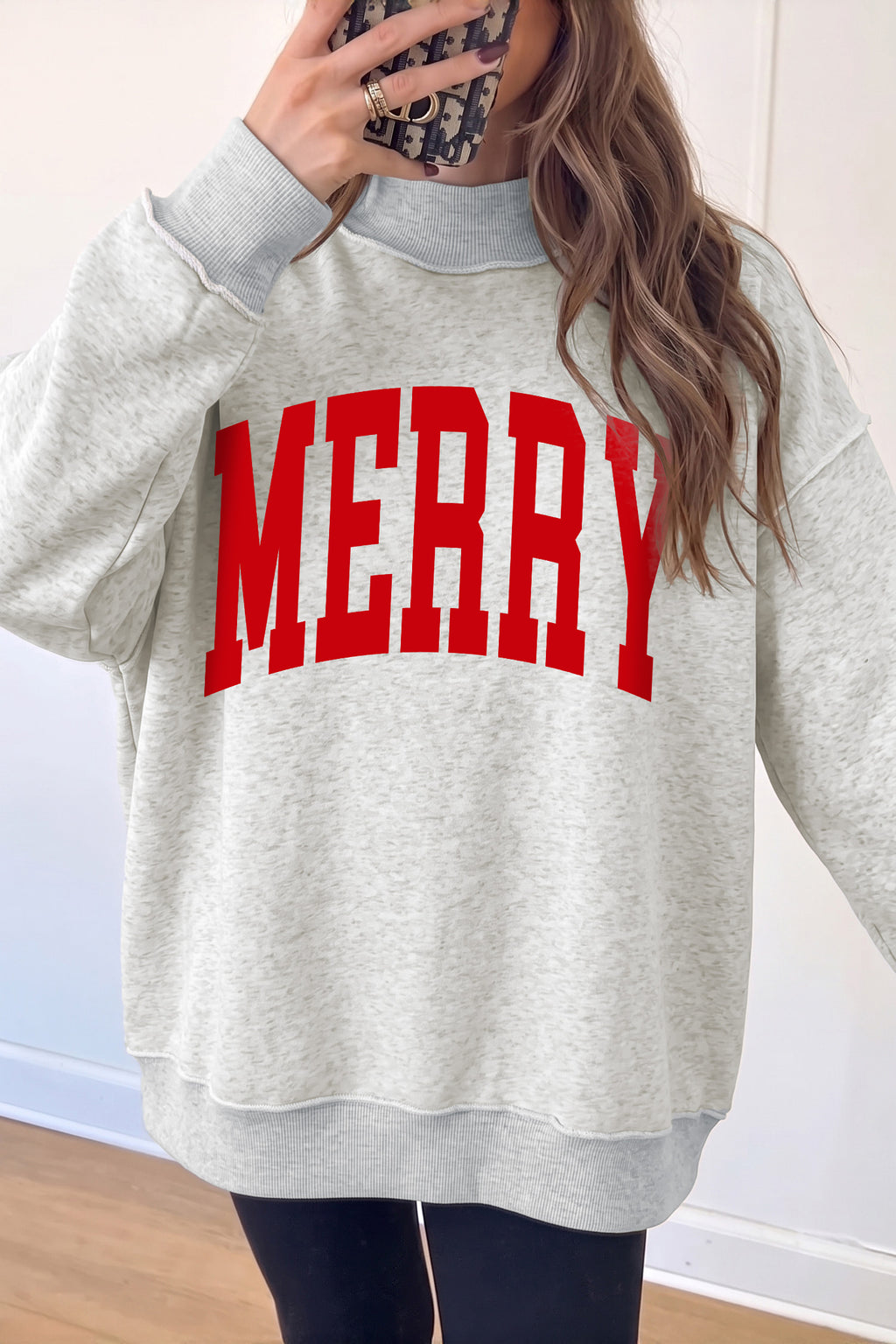 Light Grey Christmas Slogan High Neck Customized Sweatshirt
