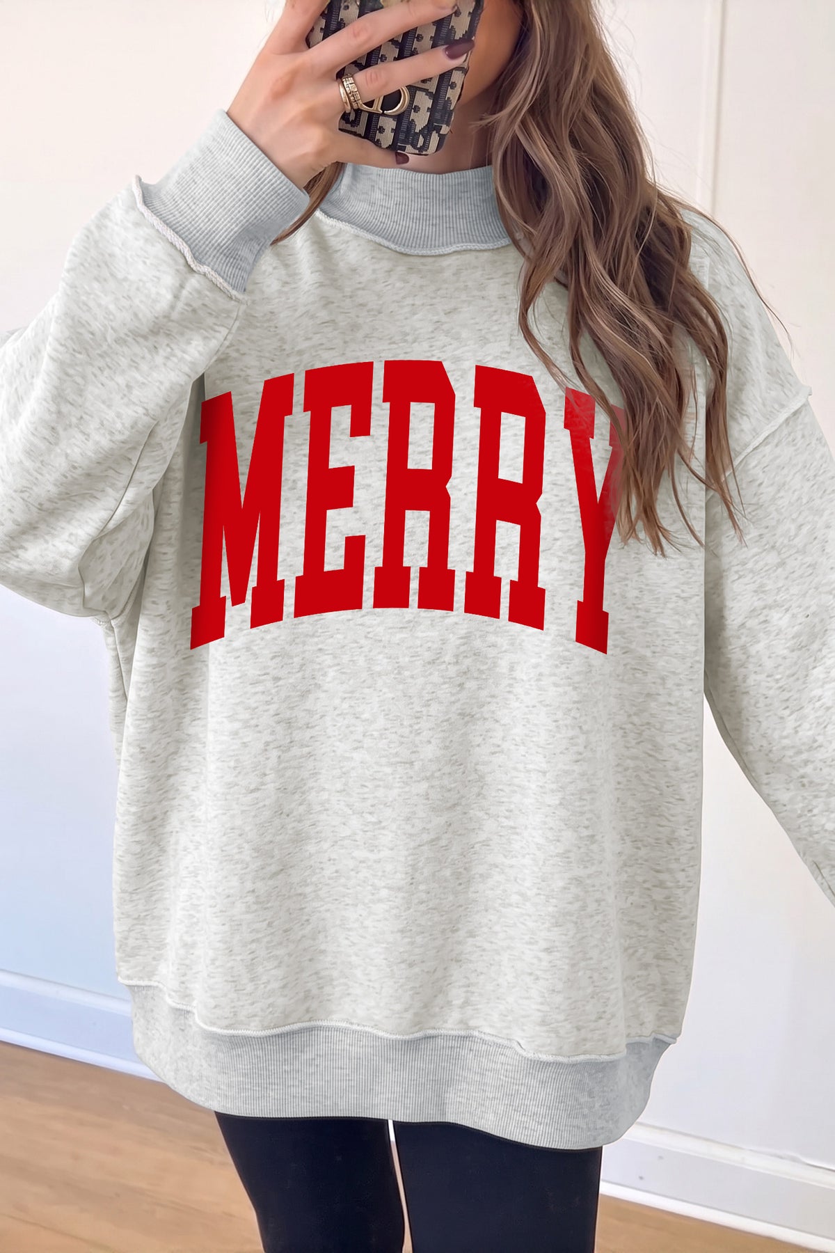 Light Grey Christmas Slogan High Neck Customized Sweatshirt