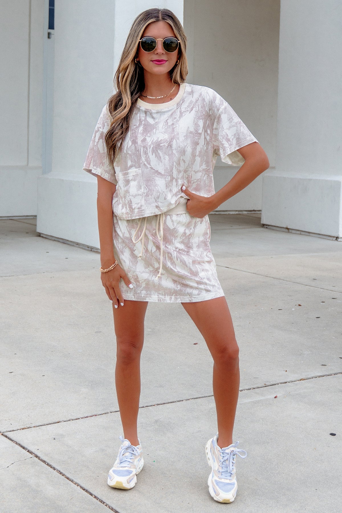 Gray Woodland Camo Print Raw Edge Cropped Top 2pcs Skort Set